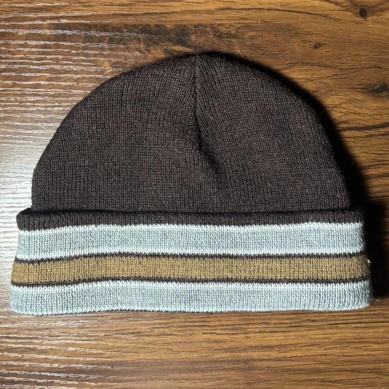 Vintage Vintage 90s Brown Striped beanie Size ONE SIZE - 1 Thumbnail