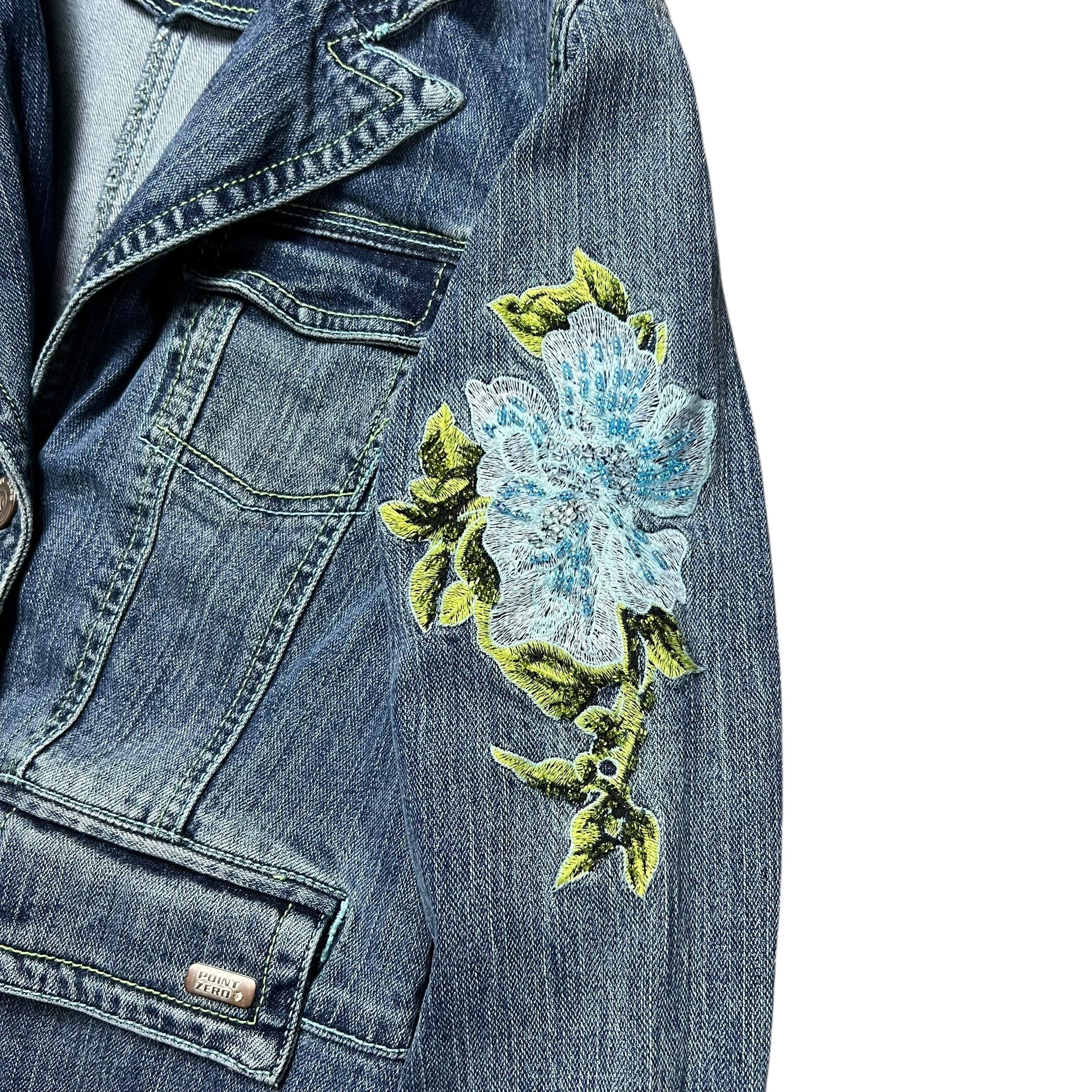 Point Zero × Vintage Point Zero Embroidered Flower Denim Jacket - L Size L / US 10 / IT 46 - 5 Thumbnail