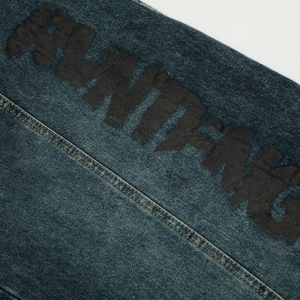 Vintage Retro punk washed men's letter print loose jeans Size US 32 / EU 48 - 6 Thumbnail