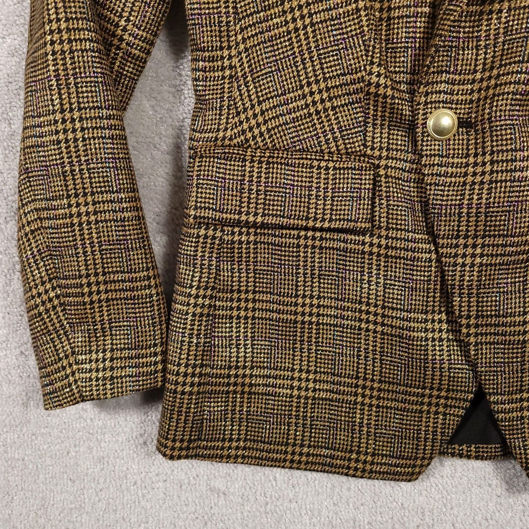 Nine West Nine West Blazer Women's S Gold Shimmer Houndstooth Jacket Coat Lined Size S / US 4 / IT 40 - 5 Thumbnail