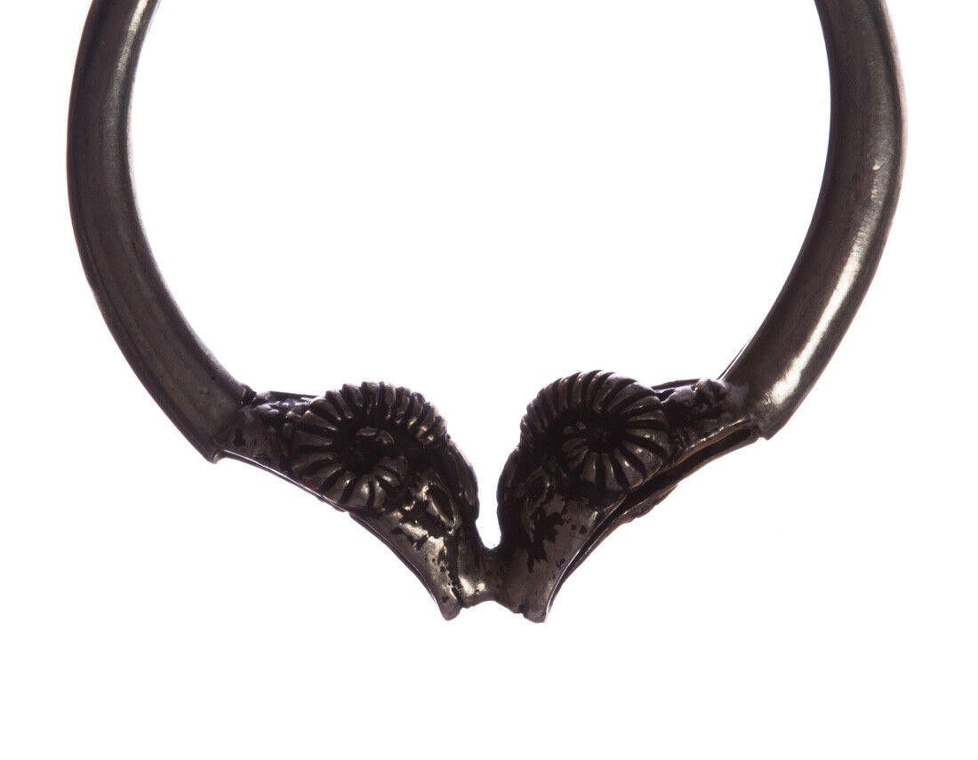 Designer Silver Double Headed Ram Hoop Earrings with Antique Finish Size ONE SIZE - 3 Thumbnail