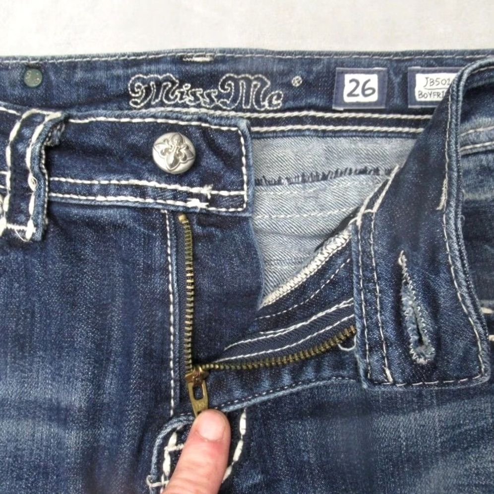 Miss Me VINTAGE Miss Me Jeans Bootcut Womens 26 Inseam 25 Dark Wash Embroidered Rhinestone Logo Pockets Stretch Comfort Denim Jeans Women Size 26" / US 2 / IT 38 - 6 Thumbnail