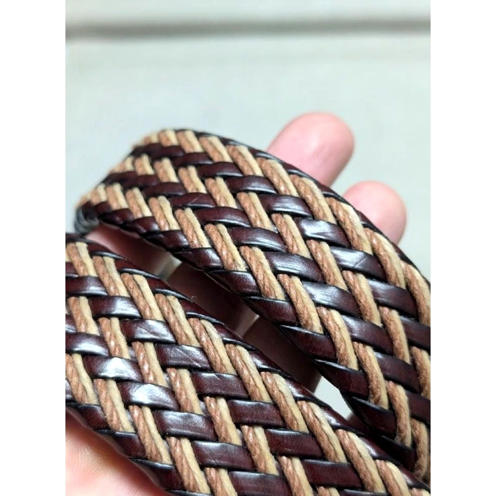 Brighton VINTAGE Brighton leather WEAVE braided belt Men 42 brown braided/Woven Belt 1-1/4" width, belt length 47" 41-44" holes Mens Size 42 - 2 Thumbnail