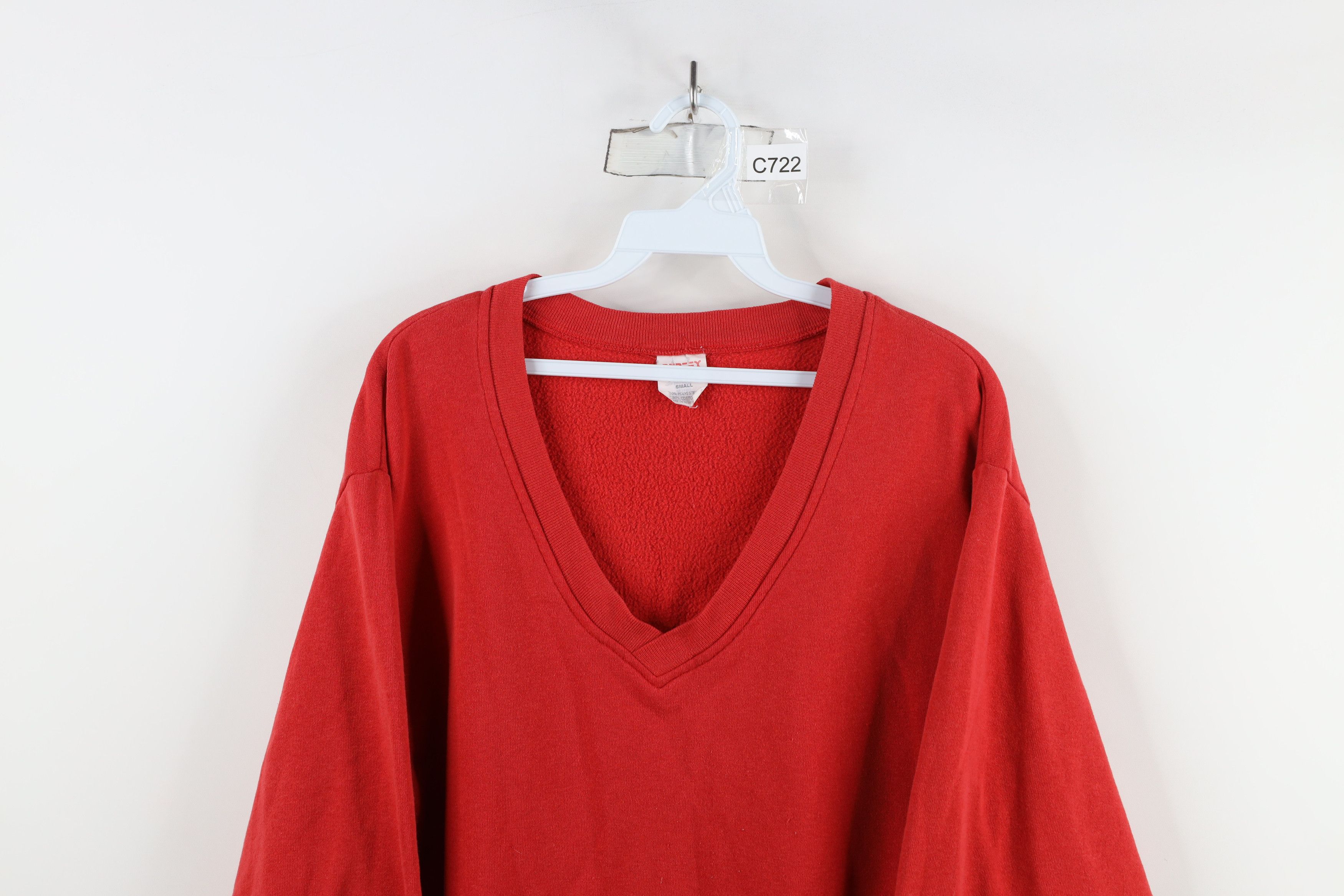 Vintage Vintage 70s Streetwear Distressed V-Neck Sweatshirt Red USA Size US S / EU 44-46 / 1 - 2 Thumbnail