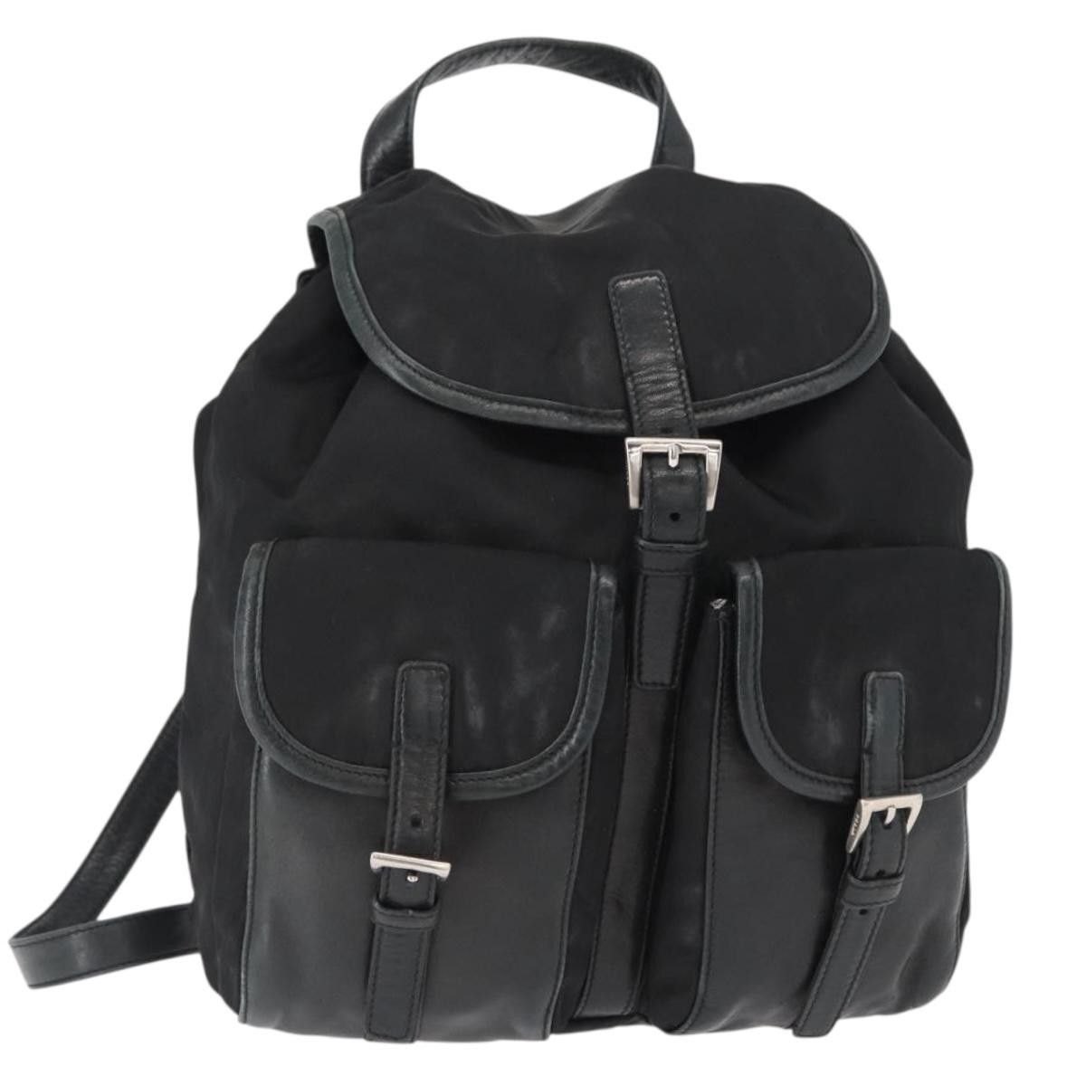 Prada Prada Vela Double Front Pocket Backpack Tessuto with Saffiano Leather Size ONE SIZE - 1 Thumbnail