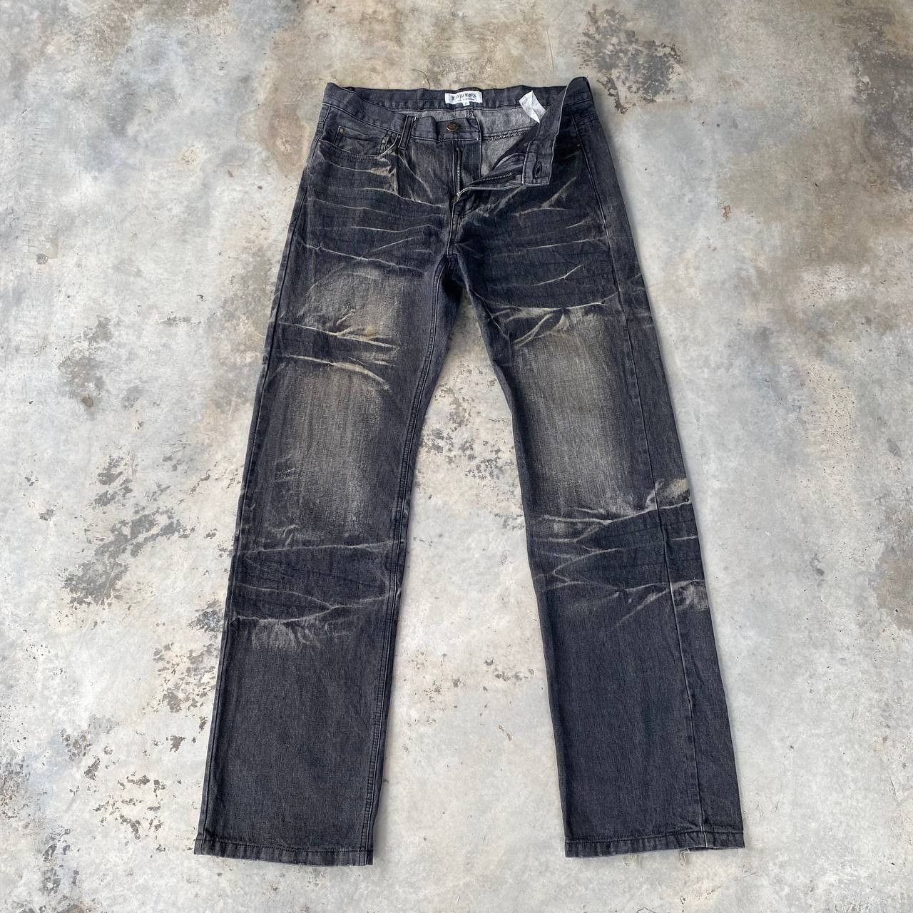 LOWBOX Archival LOWBOX Distressed Mud-Wash Denim Faded Black Grunge Size US 32 / EU 48 - 3 Thumbnail