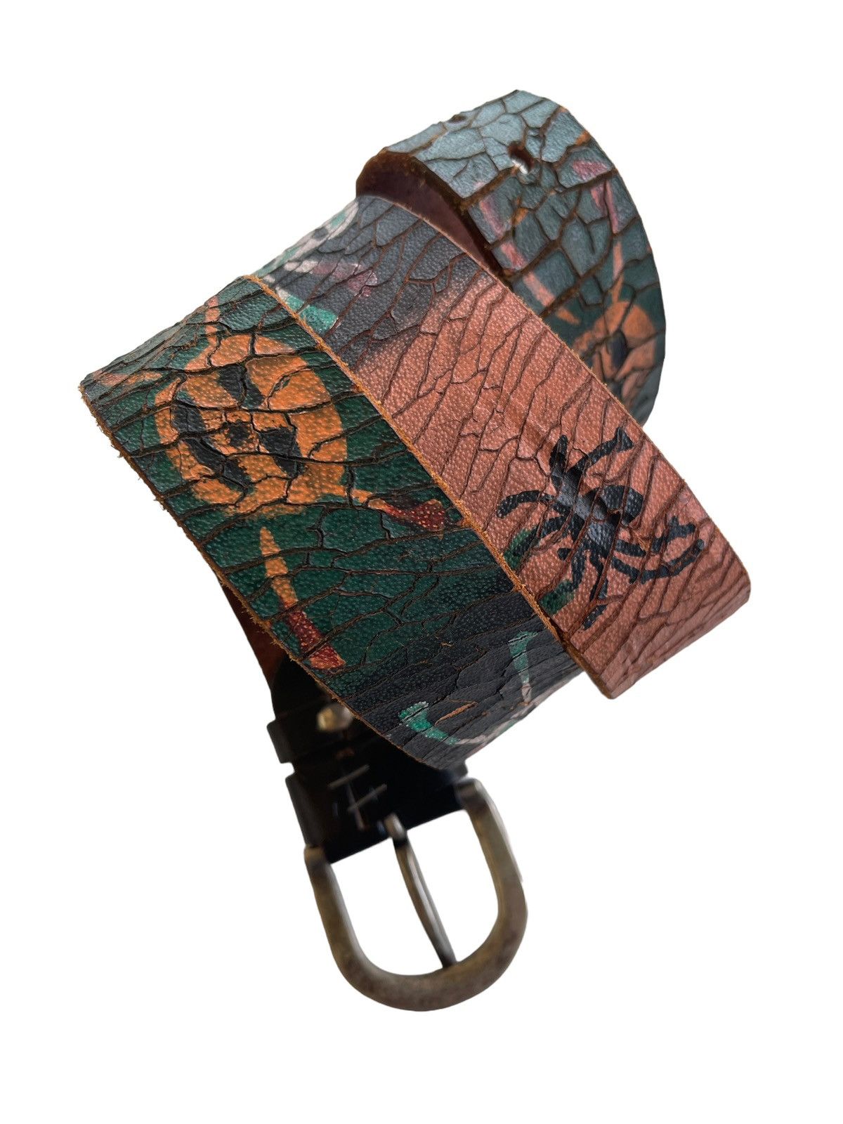 Vintage Vintage Leather Belt Skulls Printed Size 30 - 9 Thumbnail