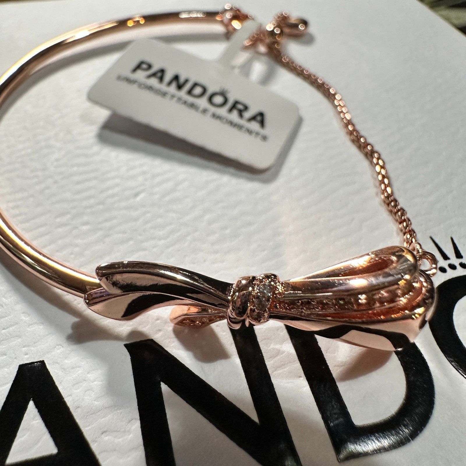pandora Authentic Pandora Rose Gold Brilliant Bow Bracelet Bangle, S Size ONE SIZE - 8 Thumbnail