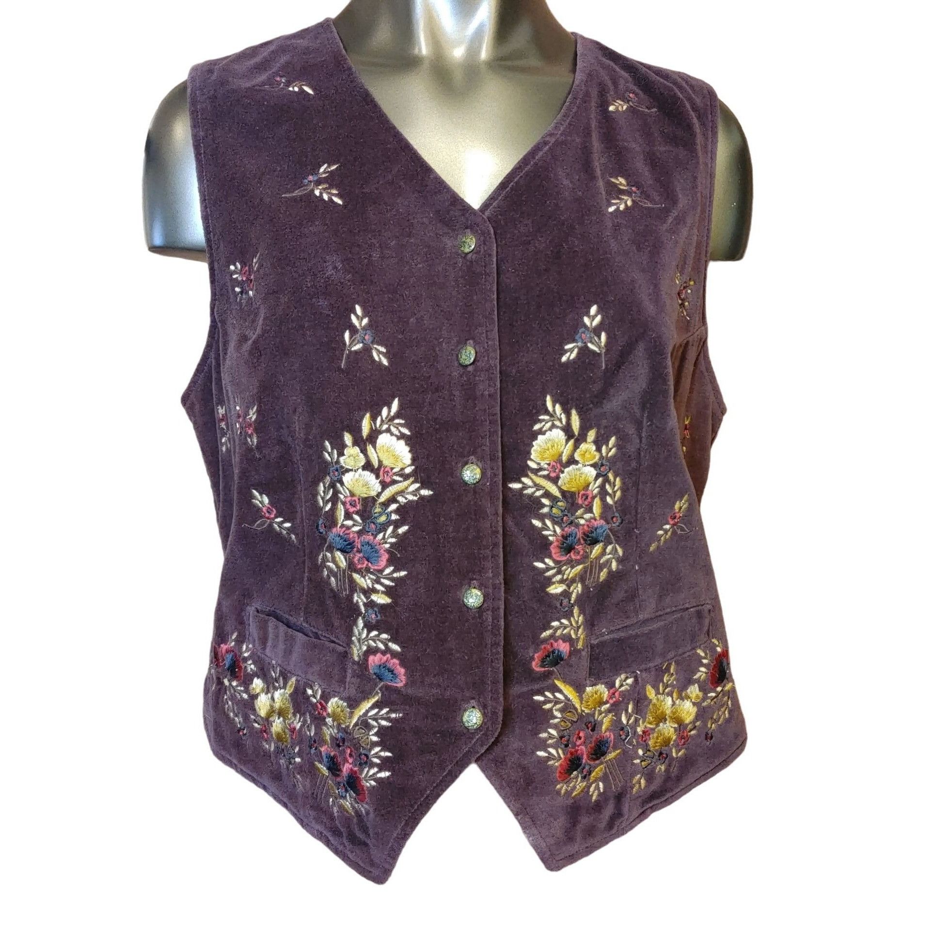 Van Heusen VAN HEUSEN Womens L Floral Button Up Vest Pockets Size L / US 10 / IT 46 - 1 Thumbnail