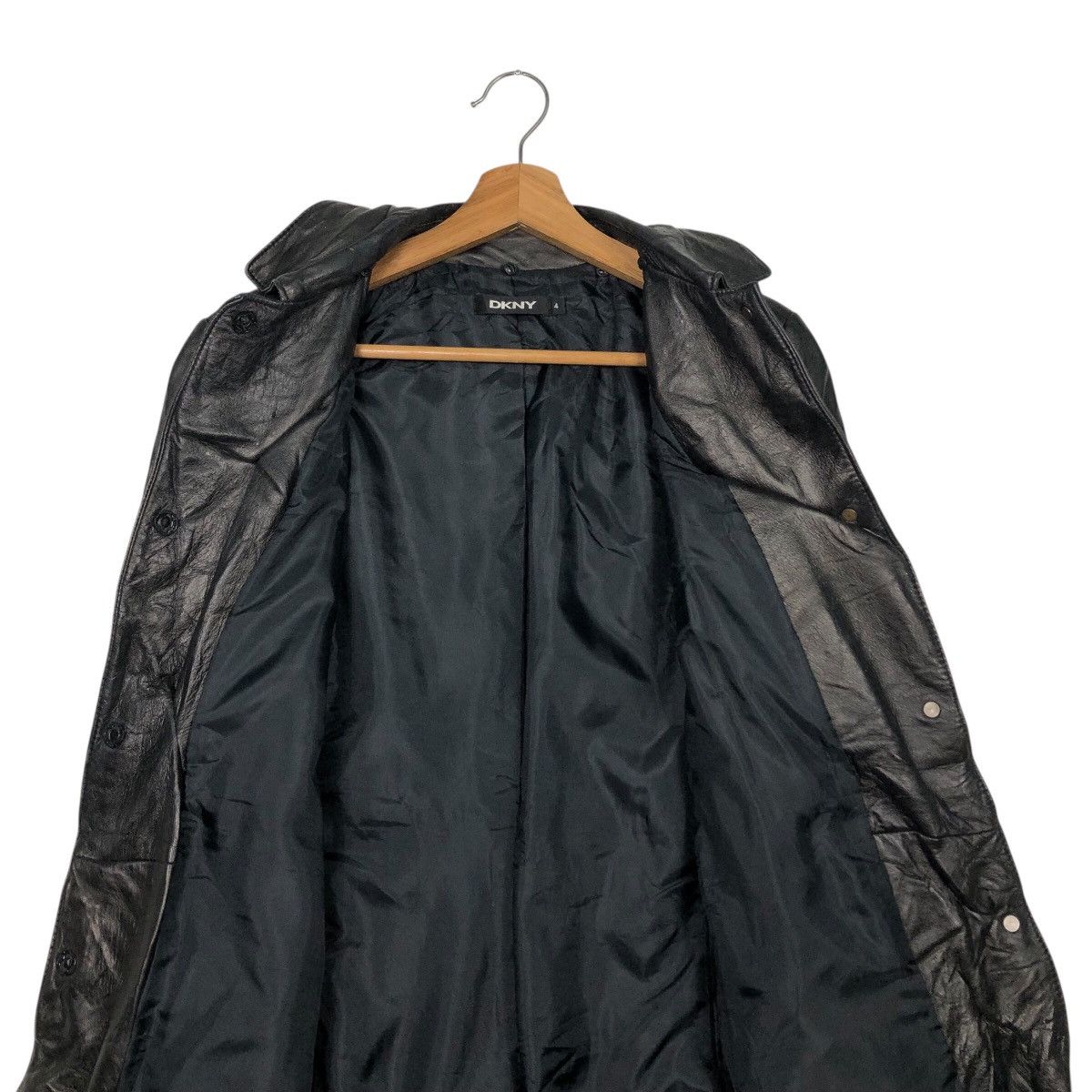 DKNY 📌Rich Black Vintage Leather Long Jacket DKNY Bondage Belted Size US M / EU 48-50 / 2 - 16 Thumbnail