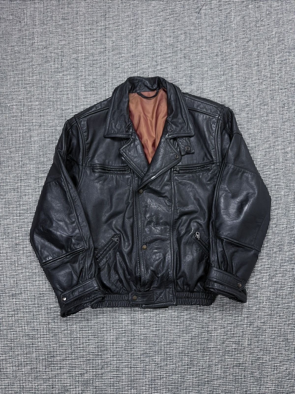 BMW Black leather BMW vintage 80s moto racing jacket rare Size US L / EU 52-54 / 3 - 1 Thumbnail