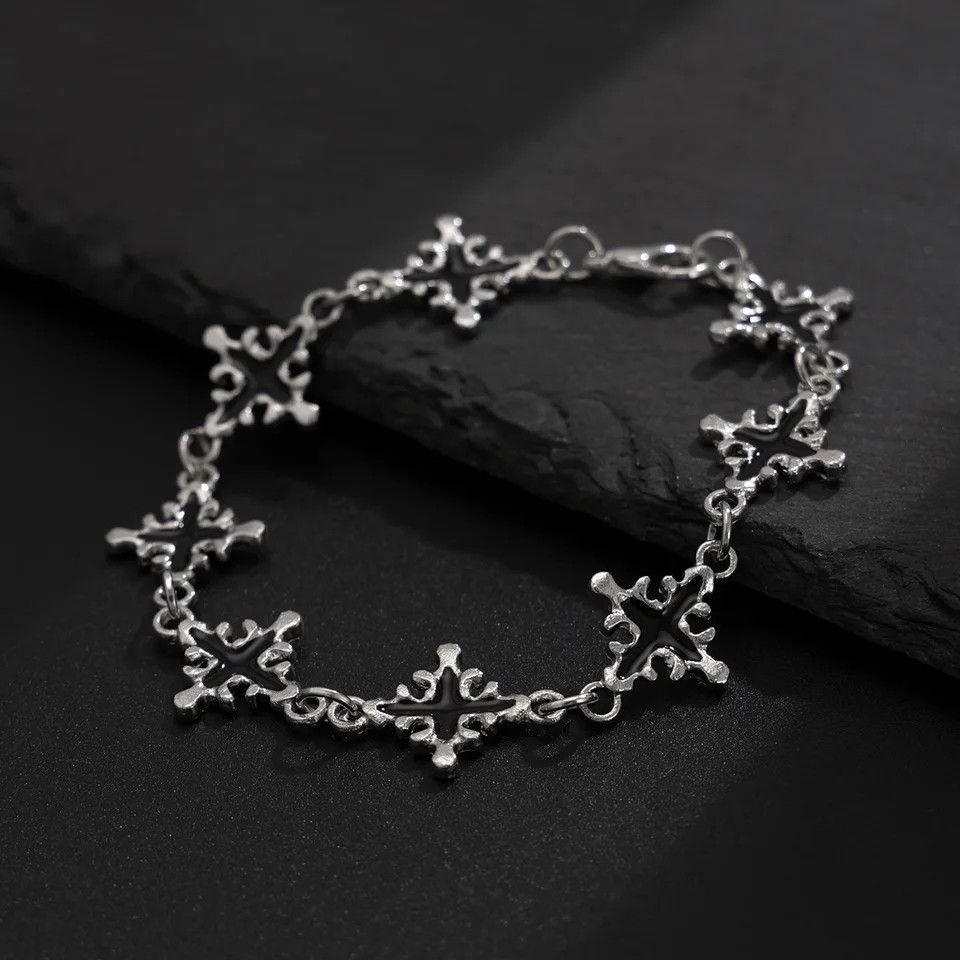 Jewelry Punk Drip Black Oil Cross Bracelet Size ONE SIZE - 4 Thumbnail
