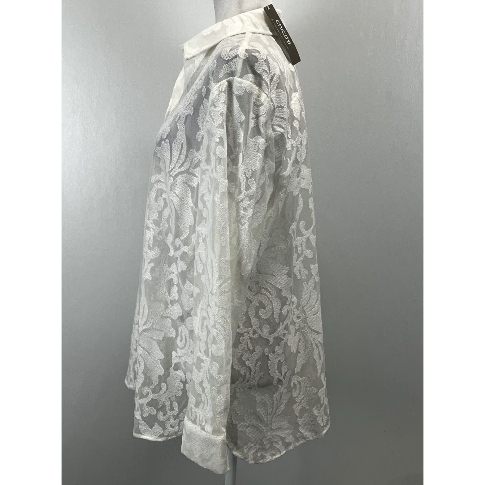 Vintage VINTAGE Chicos Women's Blouse Shirt Long Sleeve Collared Button-Up Sheer Ivory Size 2 Size XS / US 0-2 / IT 36-38 - 2 Thumbnail