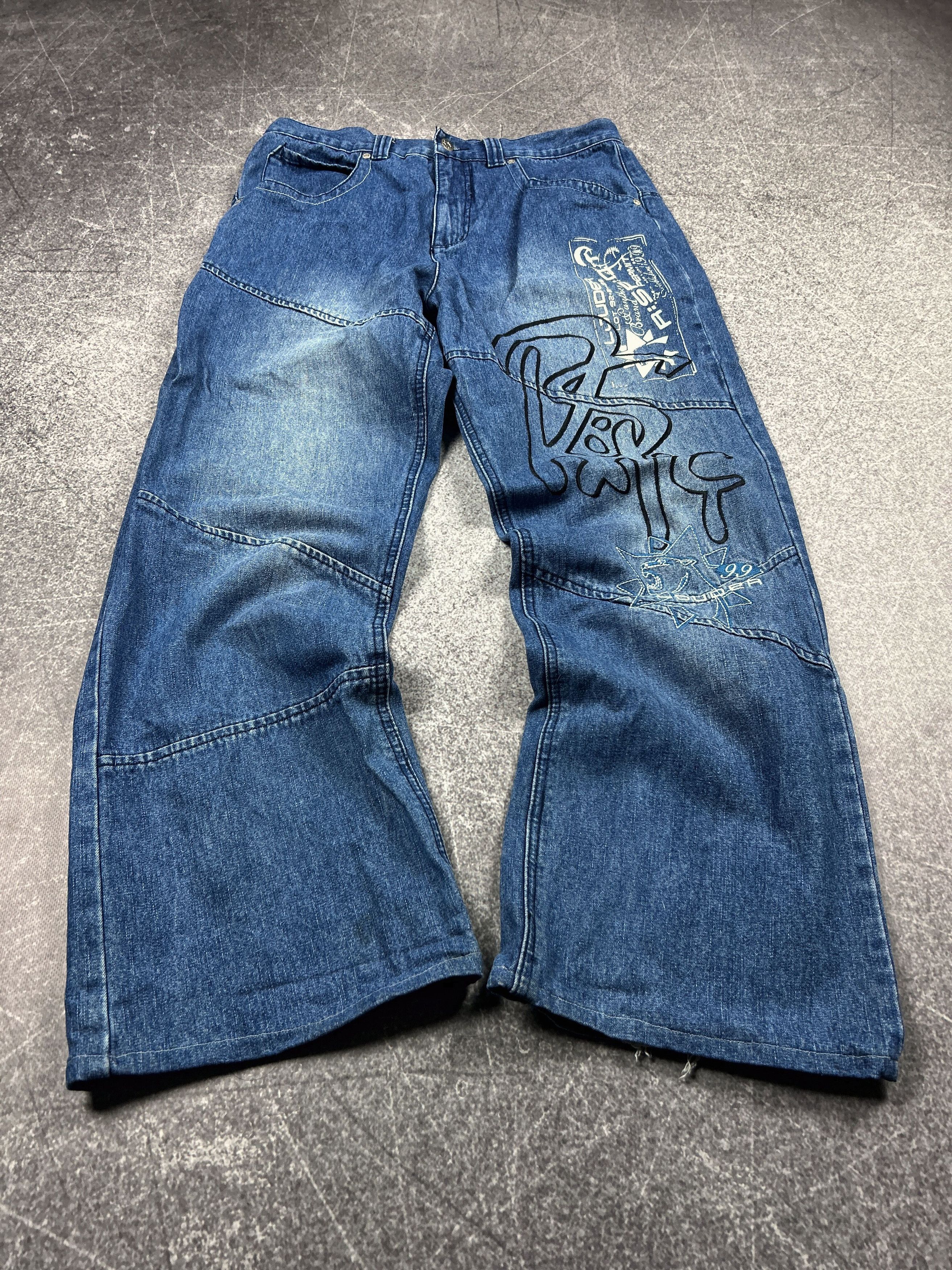 Designer VTG Baggy Rap SK8 JNCO Balenci Style Washed Jeans Y2K Size US 32 / EU 48 - 1 Thumbnail