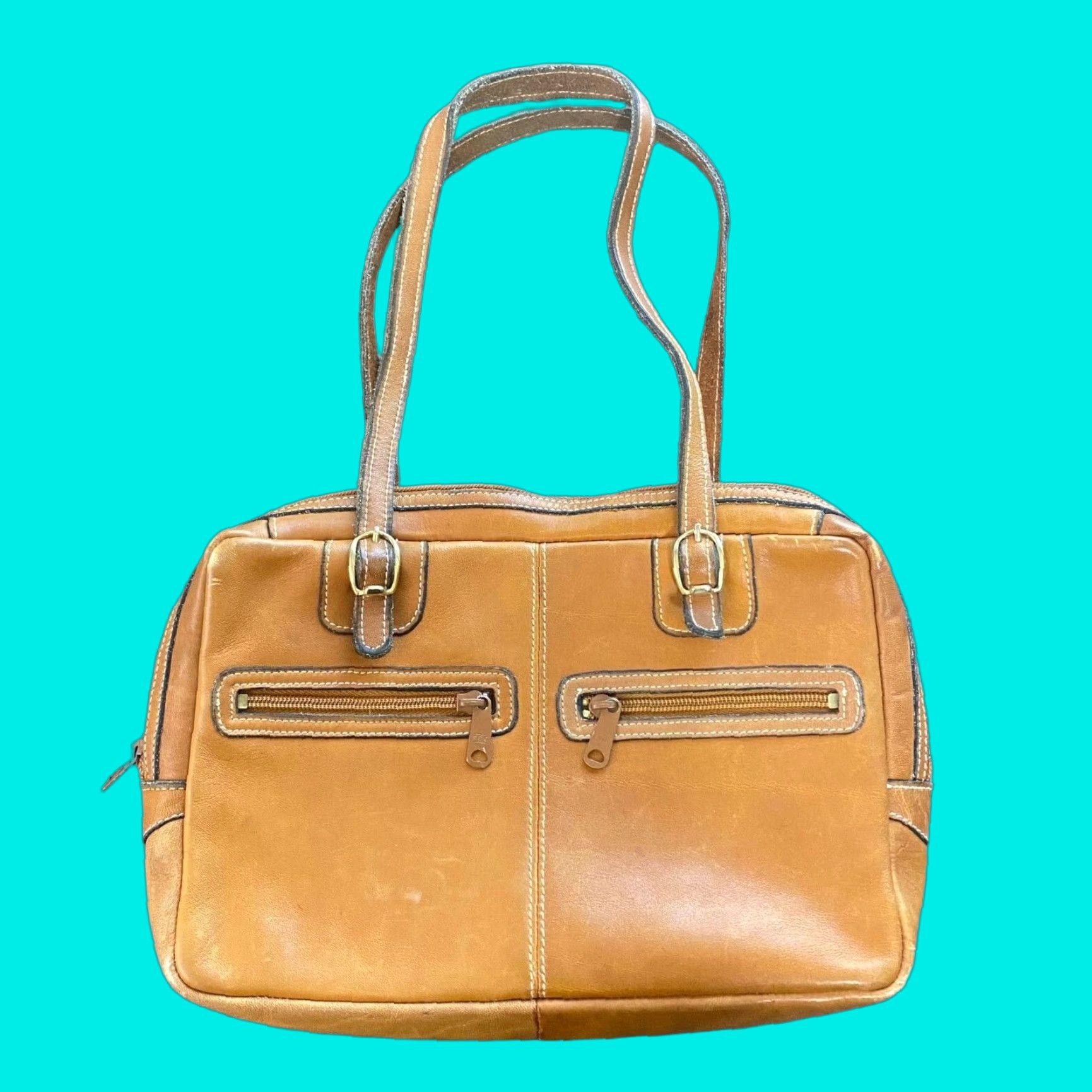 Doublet VINTAGE Unbranded Messenger Bag Women Small Brown Leather Double Strap Zipper Hong Kong FDC Zip Pockets Size ONE SIZE - 1 Thumbnail