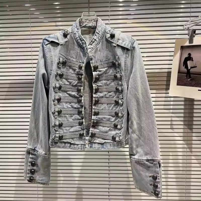 Vintage Military-Inspired Denim Jacket – Bold Structured