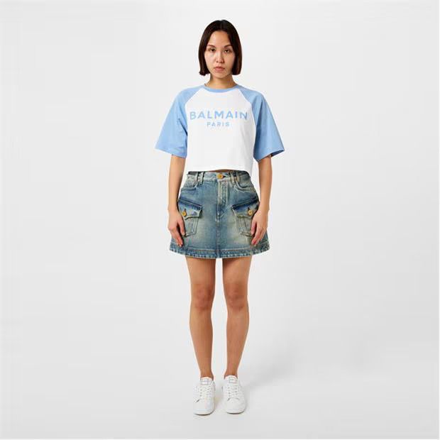 Balmain o1g2r1mq0924 T-Shirt in White & Blue Size S / US 4 / IT 40 - 6 Thumbnail