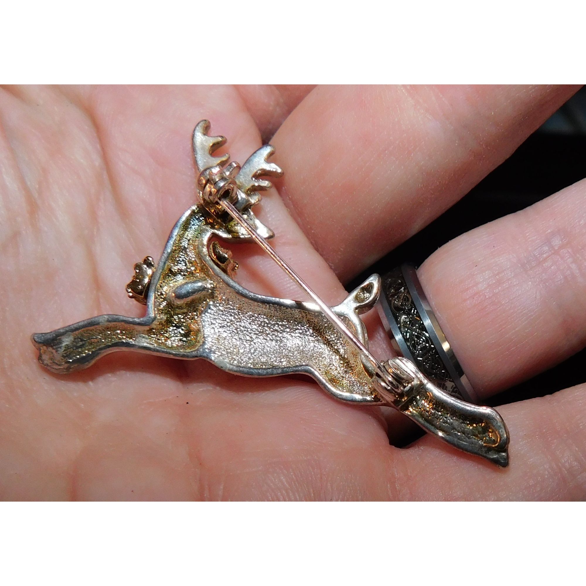 Other Vintage Festive Reindeer Brooch Silver Tone With Blue Rhines Size ONE SIZE - 3 Thumbnail