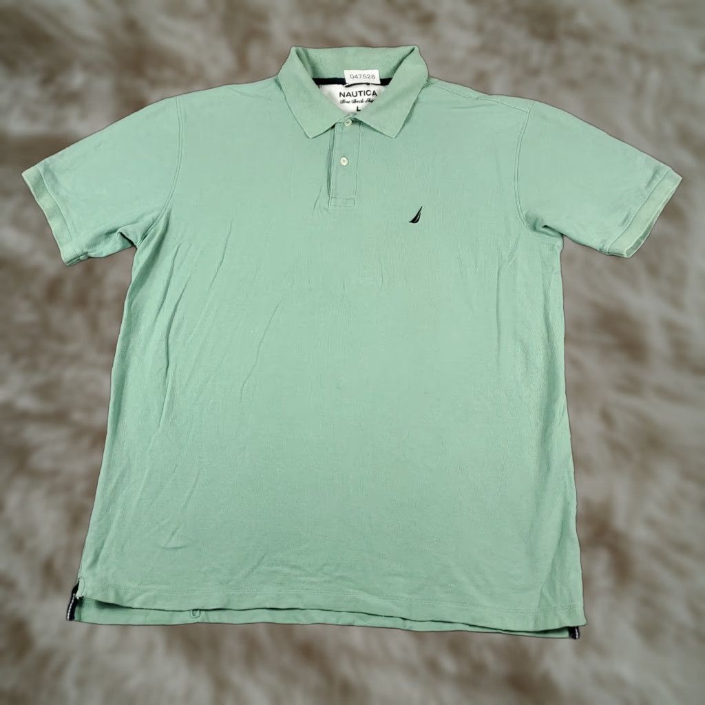 Nautica Nautica Polo Shirt Adult Large Green Solid Short Sleeve Cotton Blend Logo Button Mens Size US L / EU 52-54 / 3 - 1 Thumbnail