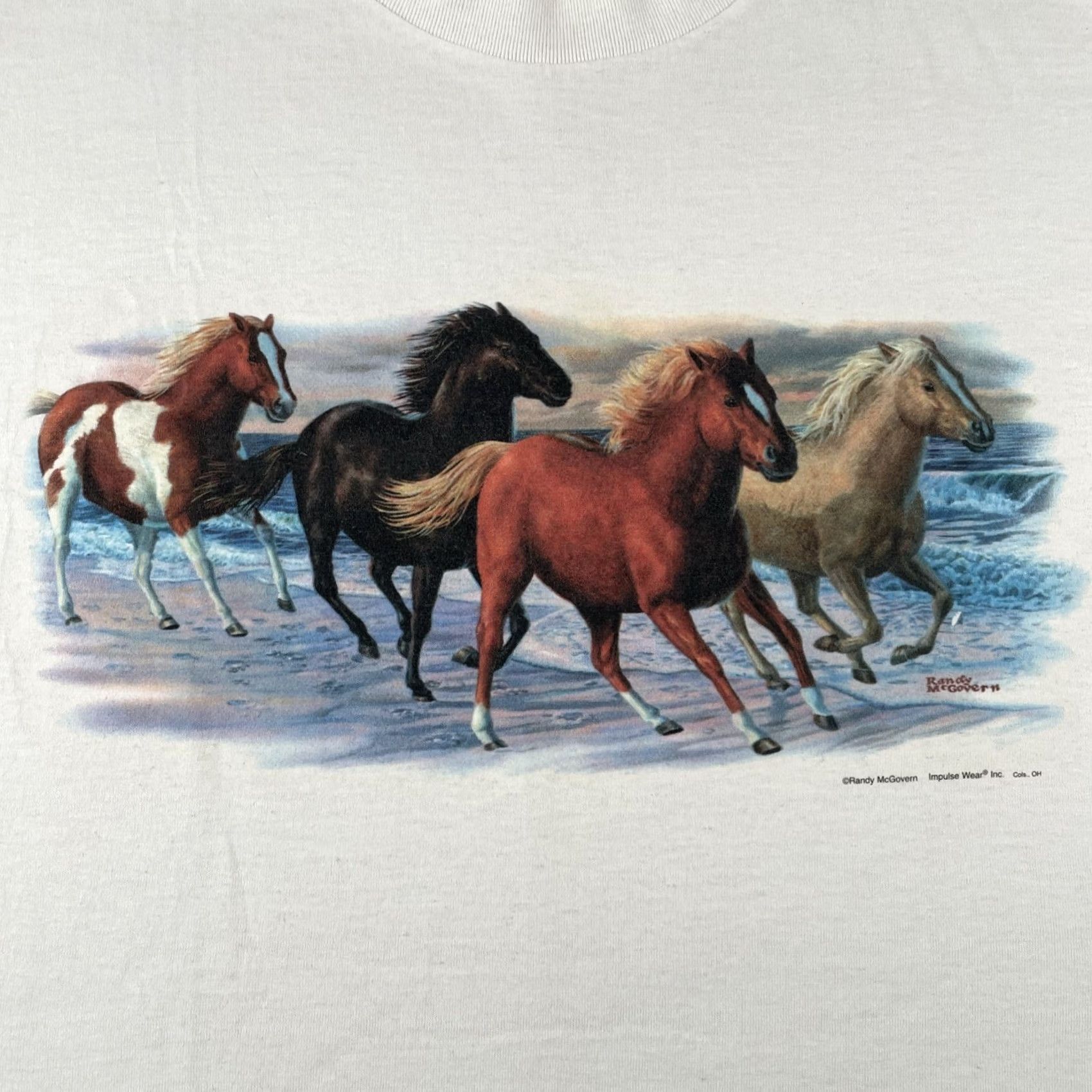 Fruit Of The Loom VINTAGE Fruit of The Loom Adult Medium White Shirt Y2K Wild Horses Running Beach Size US M / EU 48-50 / 2 - 3 Thumbnail