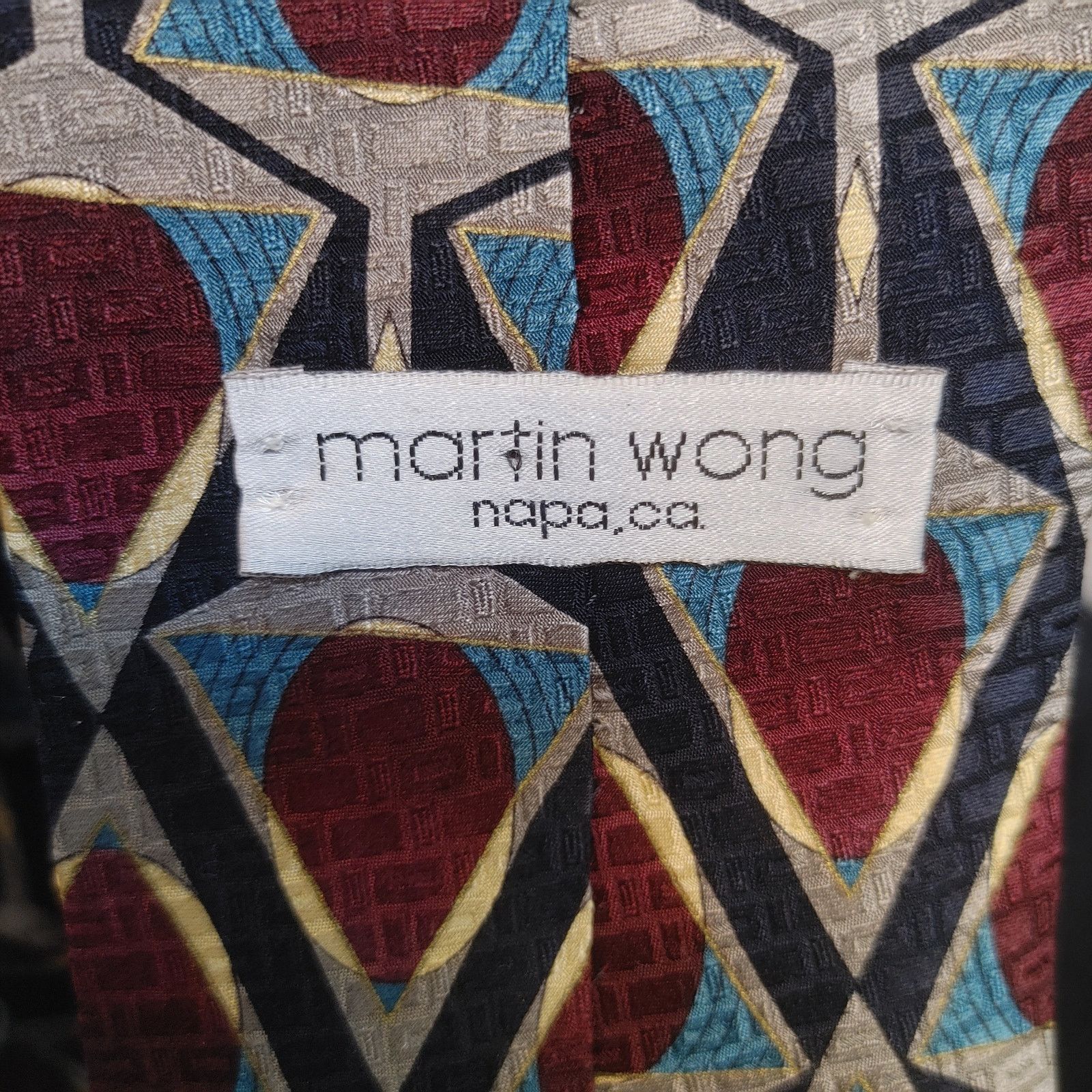Other Martin Wong Napa, Ca Men's Silk Red/Blue Geometric Tie Size ONE SIZE - 2 Thumbnail
