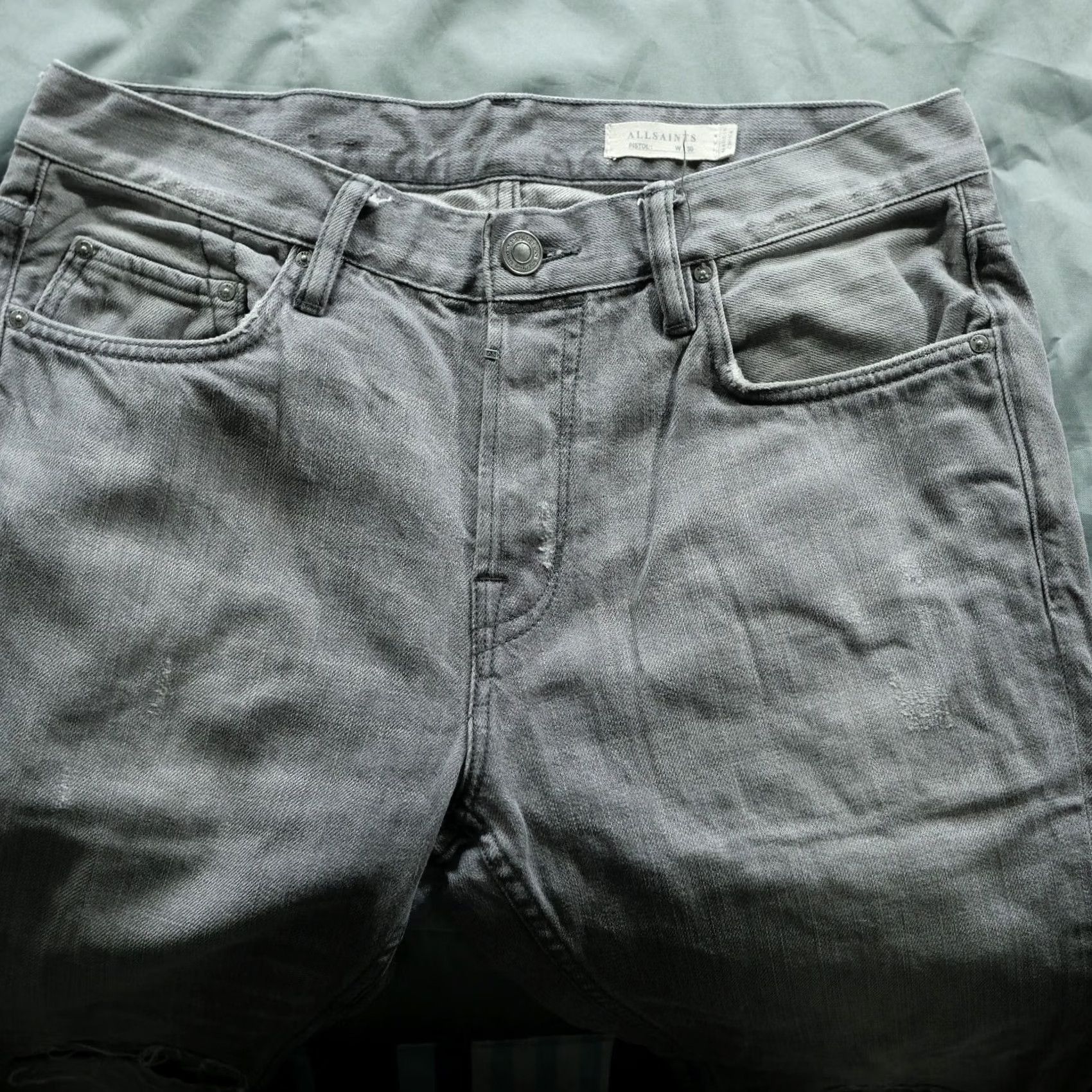 Allsaints VINTAGE All Saints Jeans Mens Slim Pistol 30x33 Light Wash Gray Skinny Distressed 5-Pocket Denim Cotton Logo Mens Size US 30 / EU 46 - 7 Thumbnail