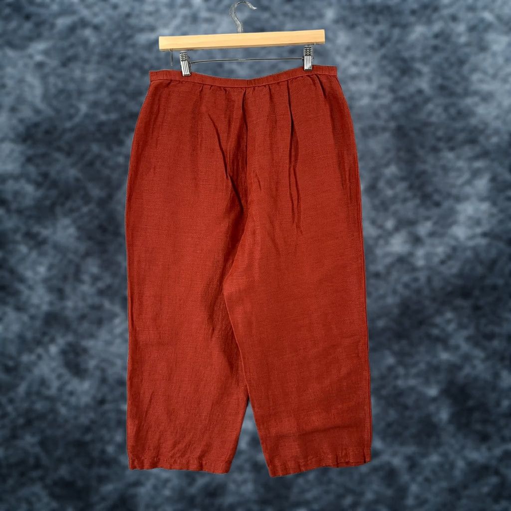 Eileen Fisher Eileen Fisher Pants Women's Large Burnt Orange Linen Blend Cropped Wide Leg Relaxed Pull On Casual Size 36" / US 14 / IT 50 - 1 Thumbnail