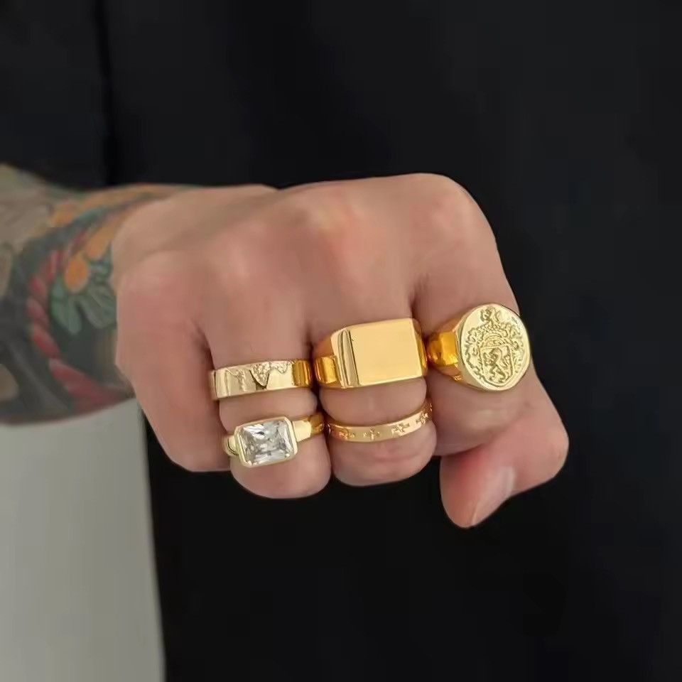 Jewelry 5Pcs/Set Punk Vintage Square Rhinestone Rings Size ONE SIZE - 1 Thumbnail