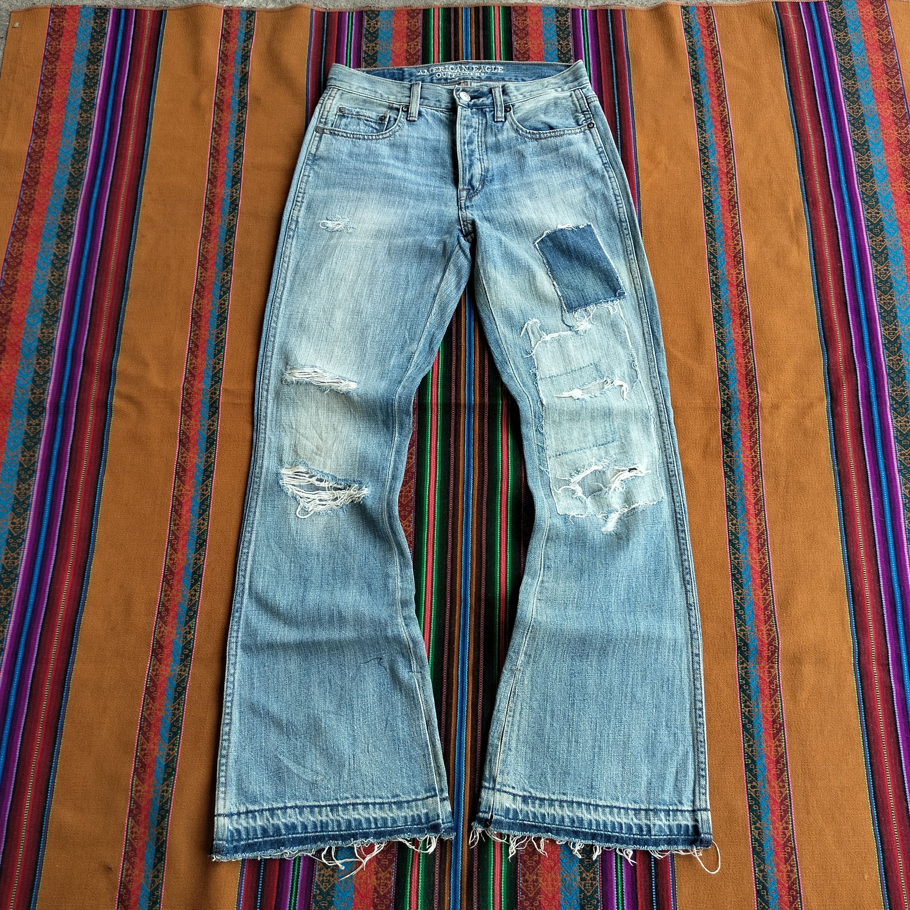 Flare AE vintage hi-rise distressed patchwork denim