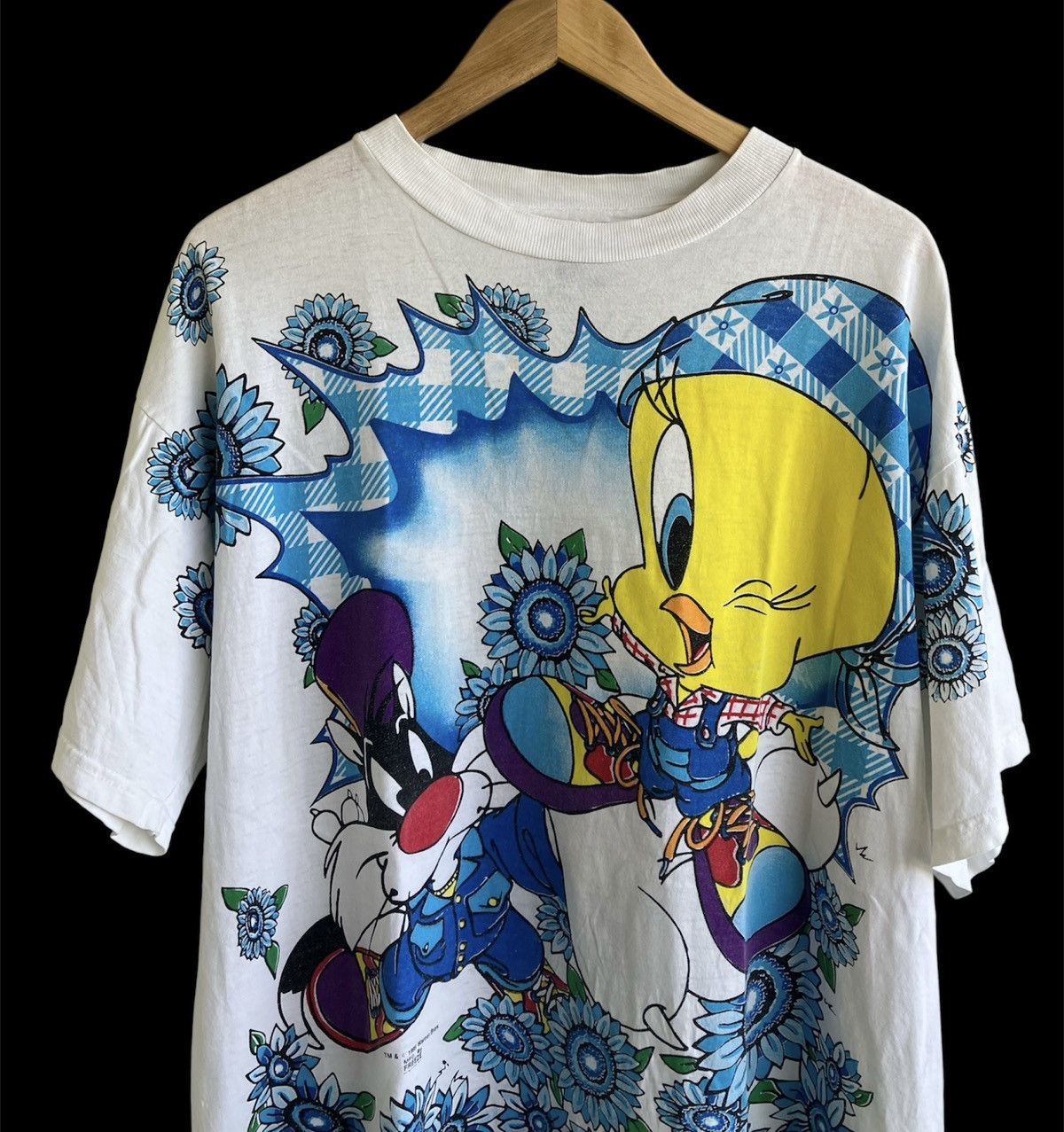 Vintage 1995 Looney Toons Tweety & Sylvester T-Shirt AOP 90s Vintage Size US XL / EU 56 / 4 - 3 Thumbnail