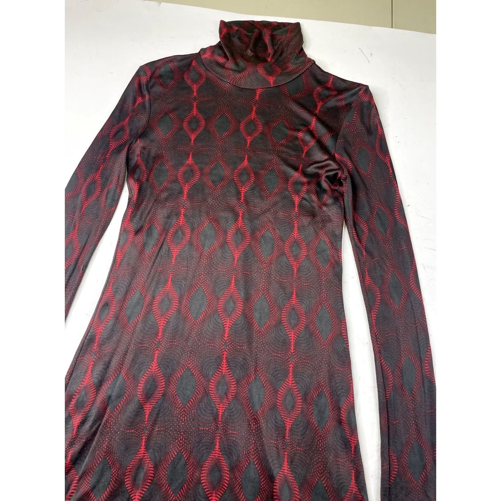 Custo Barcelona VINTAGE Custo Barcelona Dress Black Red Geometric Long Sleeve Turtleneck 4 Women Size S / US 4 / IT 40 - 3 Thumbnail