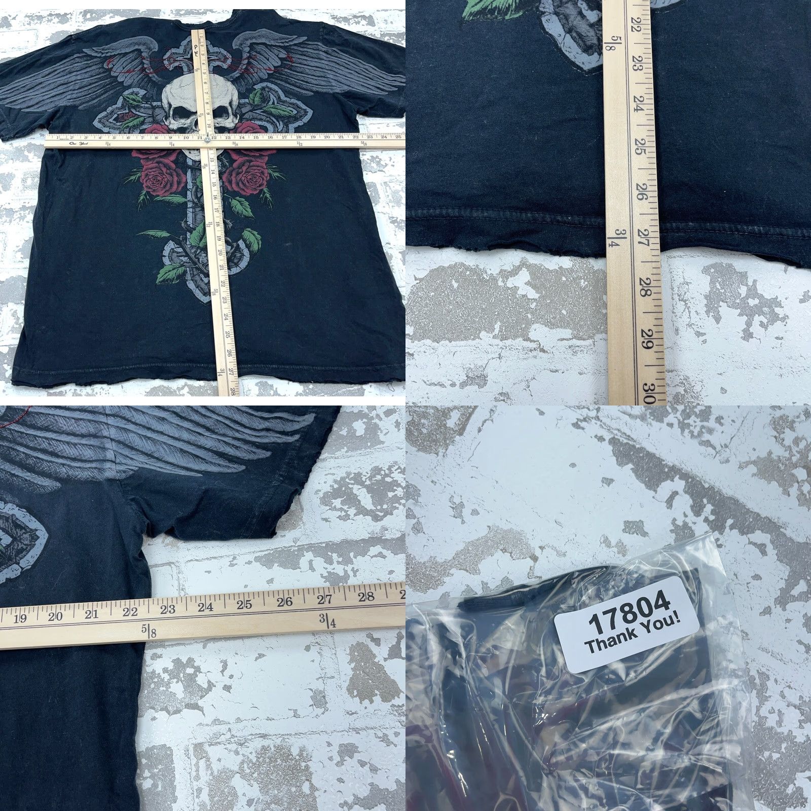 Affliction Affliction Shirt Men XXL Black Tee Live Fast MMA Tattoo Skull Cross Wings AOP Shirt Men 2XL Black Skull Tattoo AOP Size US XXL / EU 58 / 5 - 9 Thumbnail