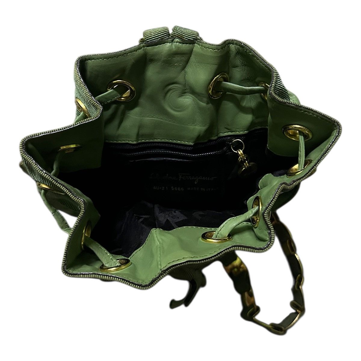 Salvatore Ferragamo Salvatore Ferragamo green ruffle canvas bucket backpack Size ONE SIZE - 8 Thumbnail