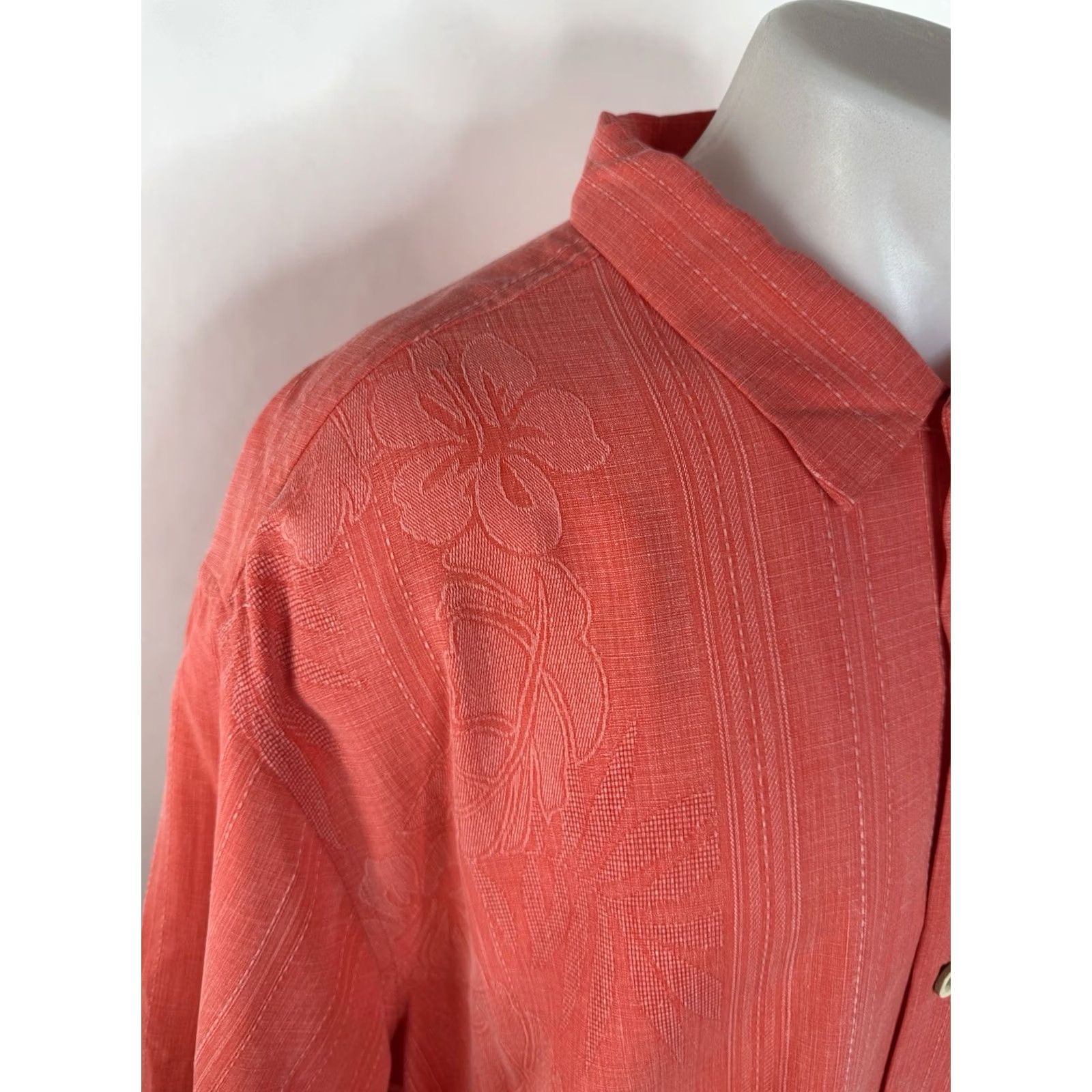 Tommy Bahama TOMMY BAHAMA Button-Up Silk Floral Hawaiian Shirt Mens 3XL Salmon Pink Short Sleeve Tropical 90s Theme B Size US XXL / EU 58 / 5 - 2 Thumbnail