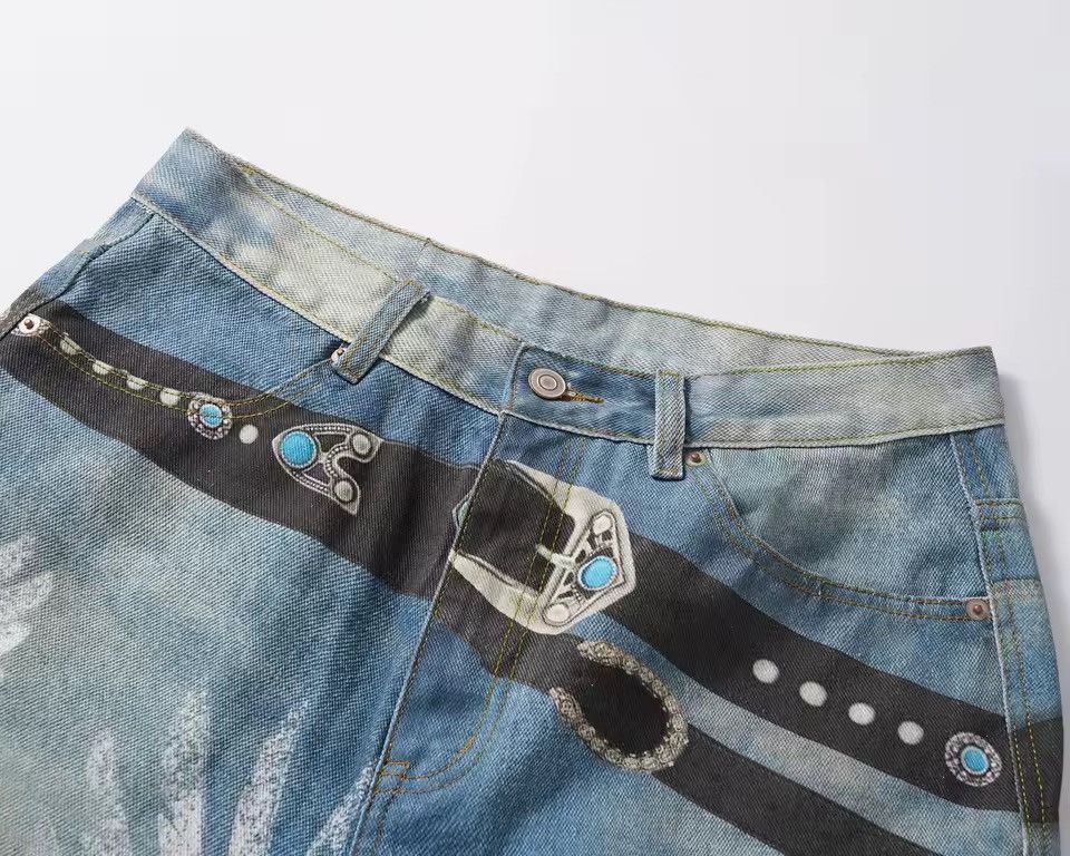 Jean Streetwear Baggy Loose Printed Washed Outdoor Jeans Pants Size US 31 - 4 Thumbnail