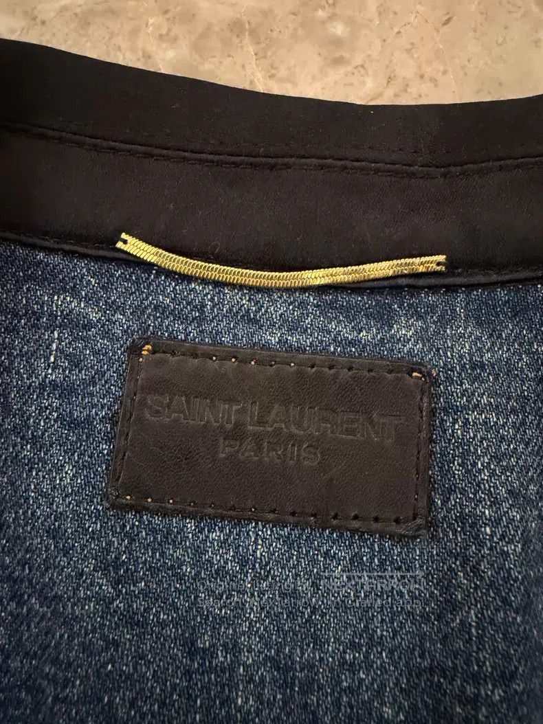 Saint Laurent Paris Saint Laurent Paris Silk Lapel Denim Vest Jacket Size US XS / EU 42 / 0 - 7 Thumbnail