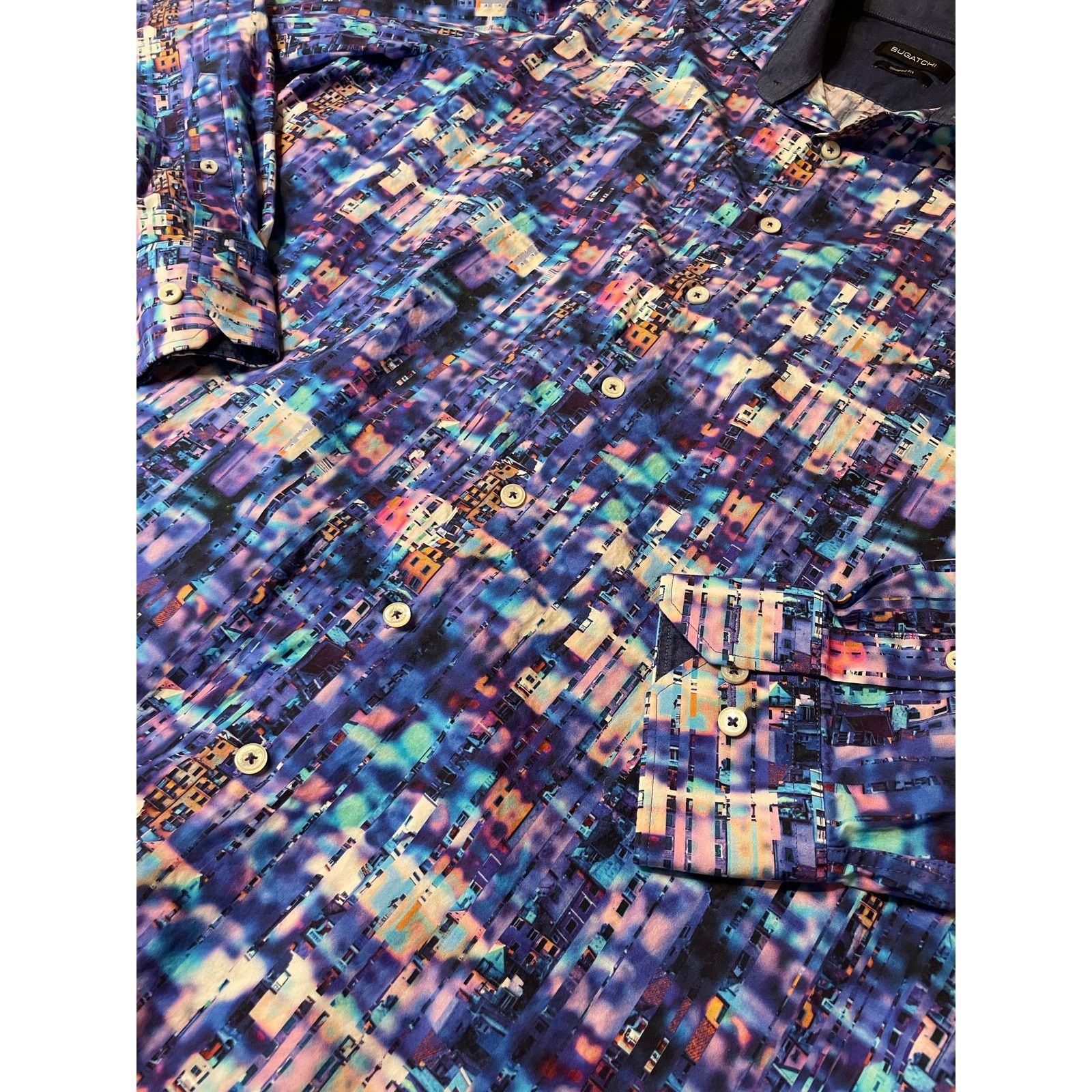 BUGATCHI Bugatchi Shaped Fit Cotton Abstract Purple Button Up XXL Size US XXL / EU 58 / 5 - 12 Thumbnail