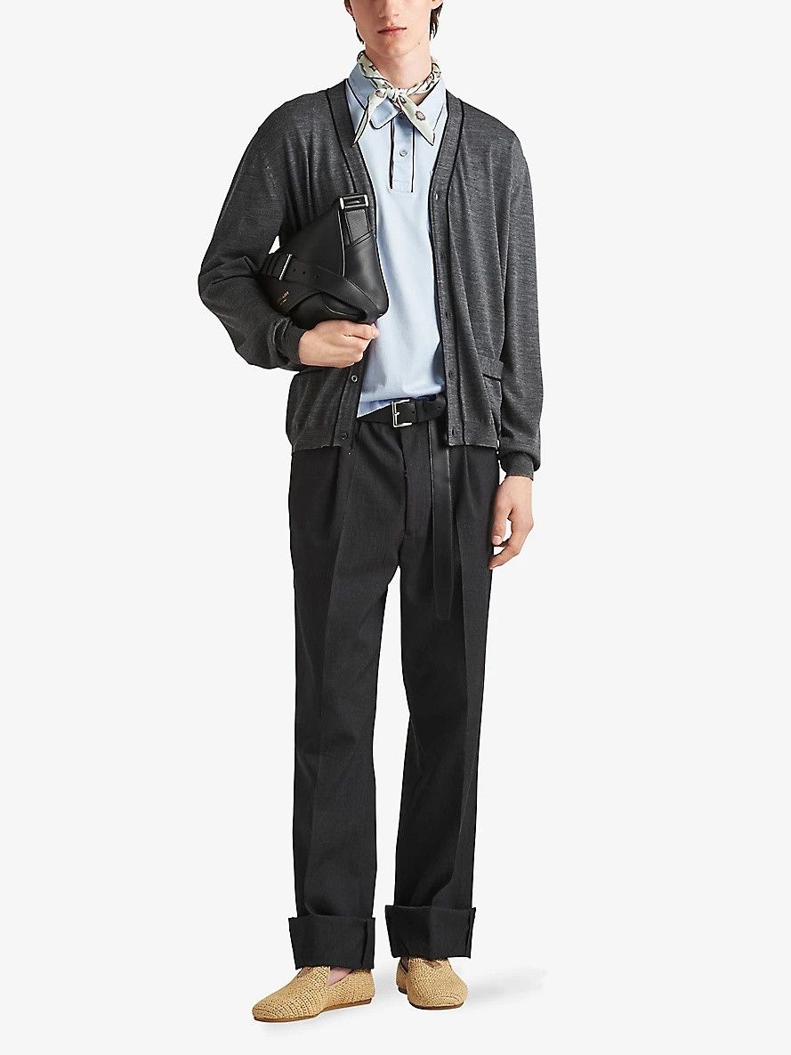 Prada o1bcso1str1025 Superfine Triangle-Logo Cardigan in Grey Size US L / EU 52-54 / 3 - 2 Thumbnail