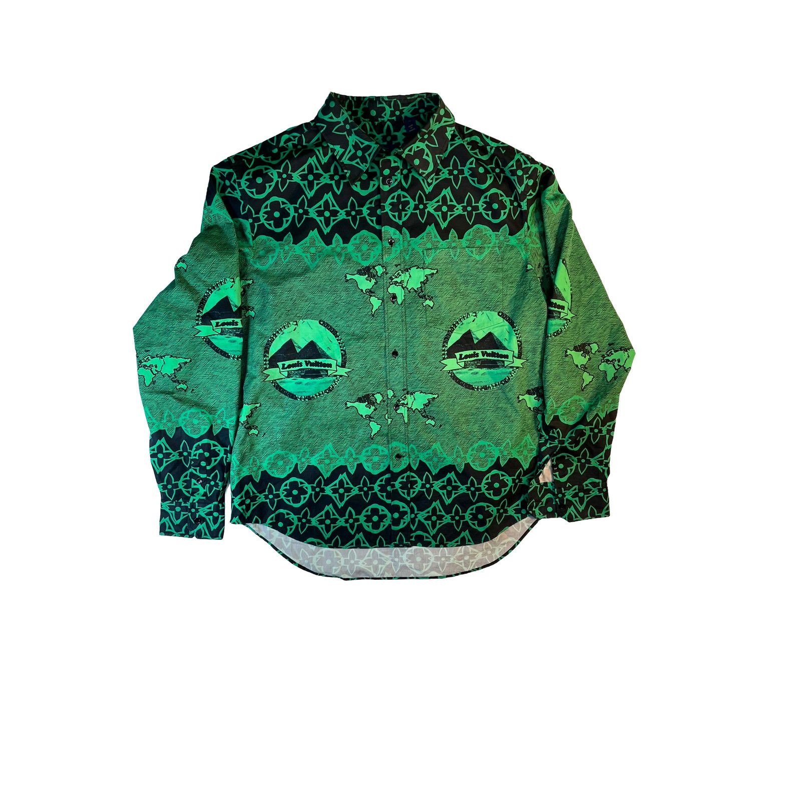 Louis Vuitton Globe Monogram Button Up Black & Green Shirt