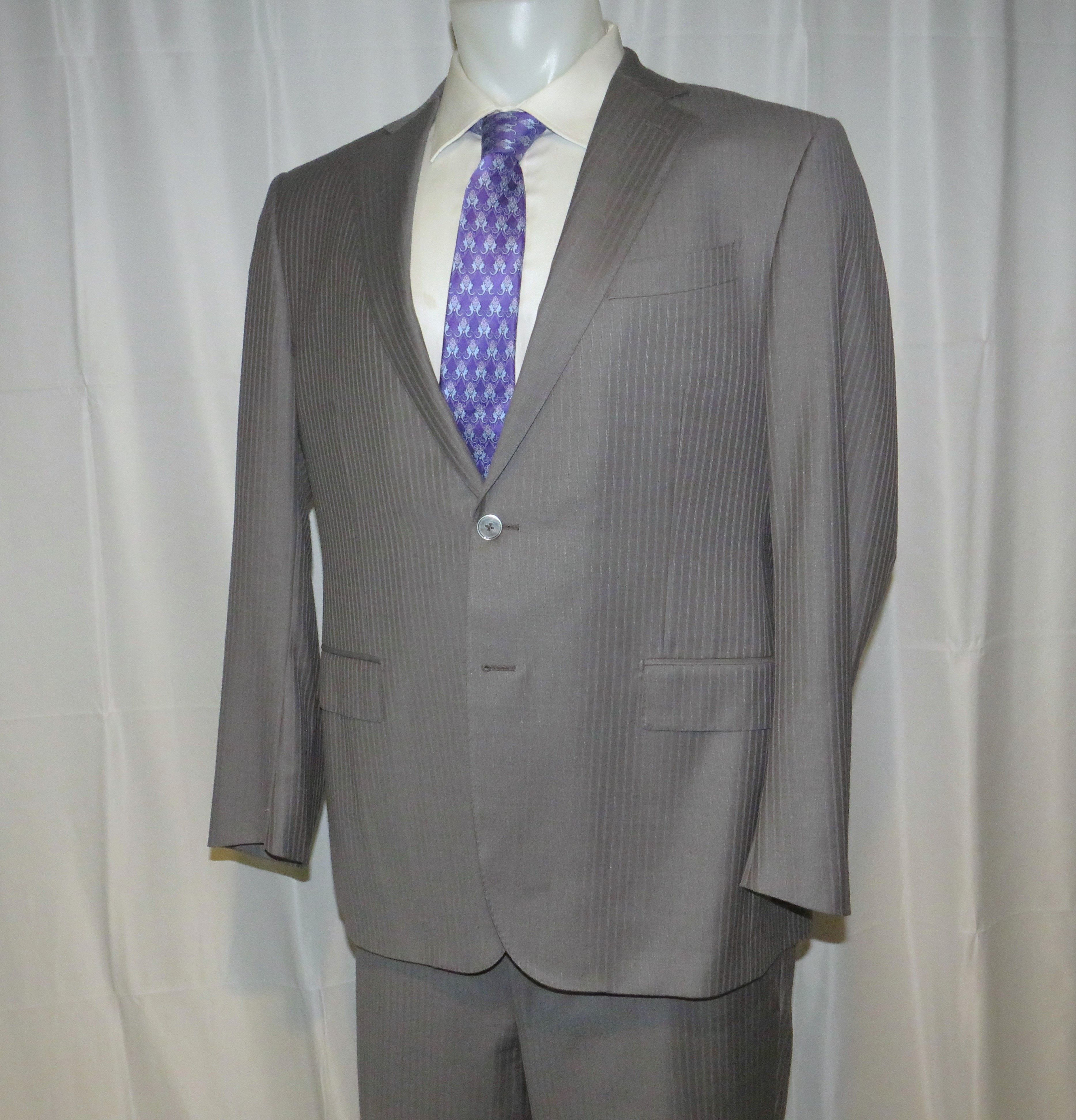 Ermenegildo Zegna Su Misura Trofeo Gray Stripe Current Two Button Suit 44R Size 44R - 8 Thumbnail