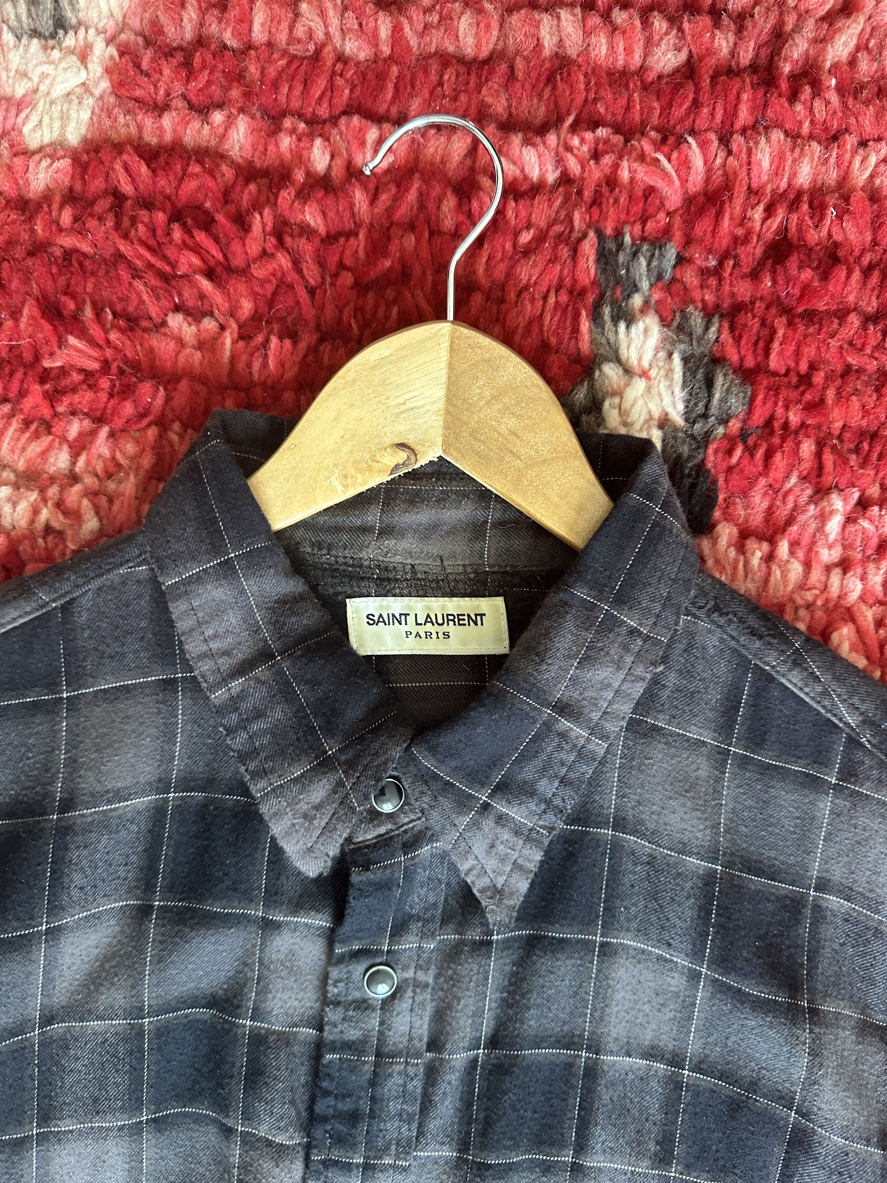 Hedi Slimane × Saint Laurent Paris Hedi Slimane Saint Laurent Bleached Plaid Flannel Shirt Size US L / EU 52-54 / 3 - 6 Thumbnail
