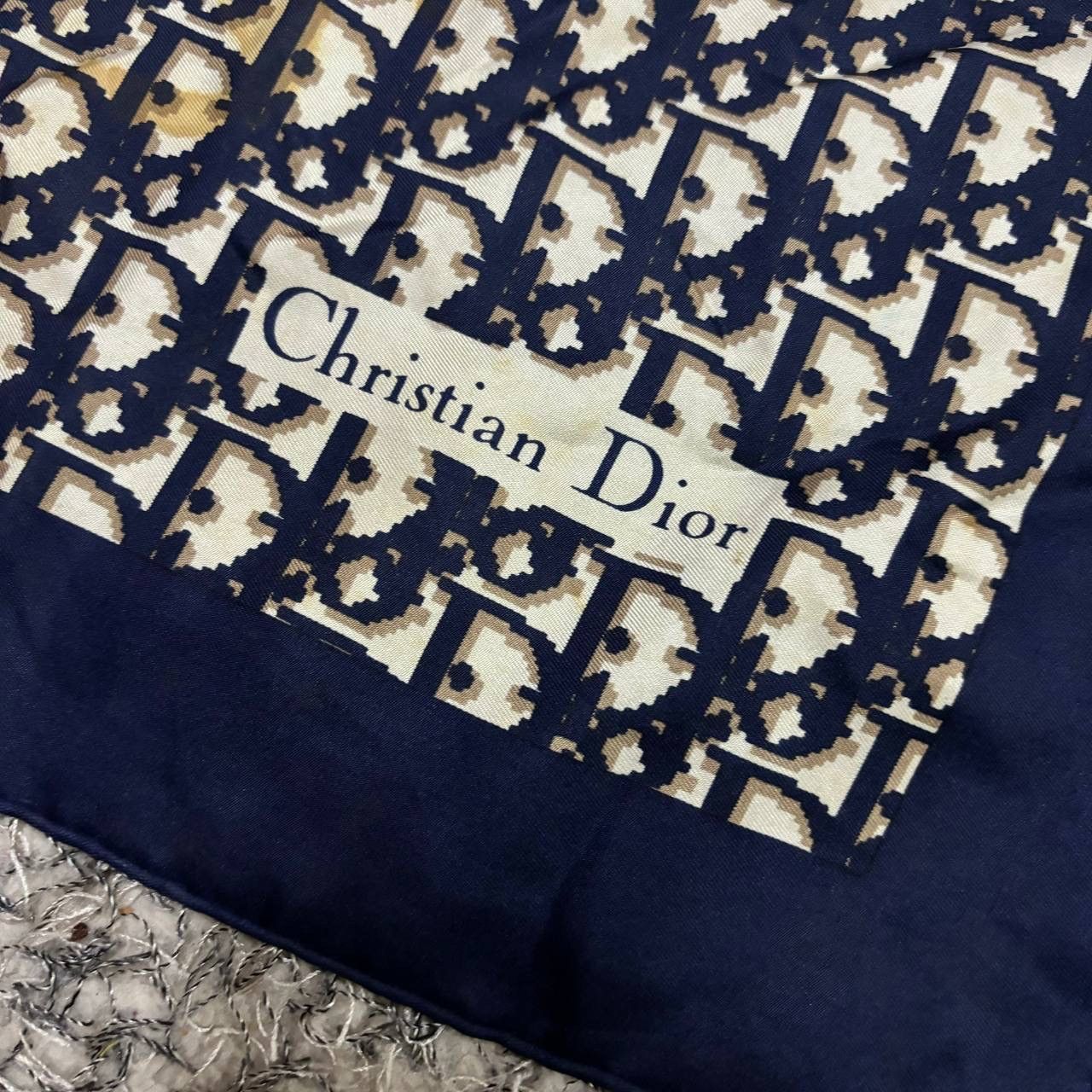 Christian Dior Monsieur Vtg Christian Dior Trotter Monogram Silk Scarf Navy Blue Size ONE SIZE - 4 Thumbnail