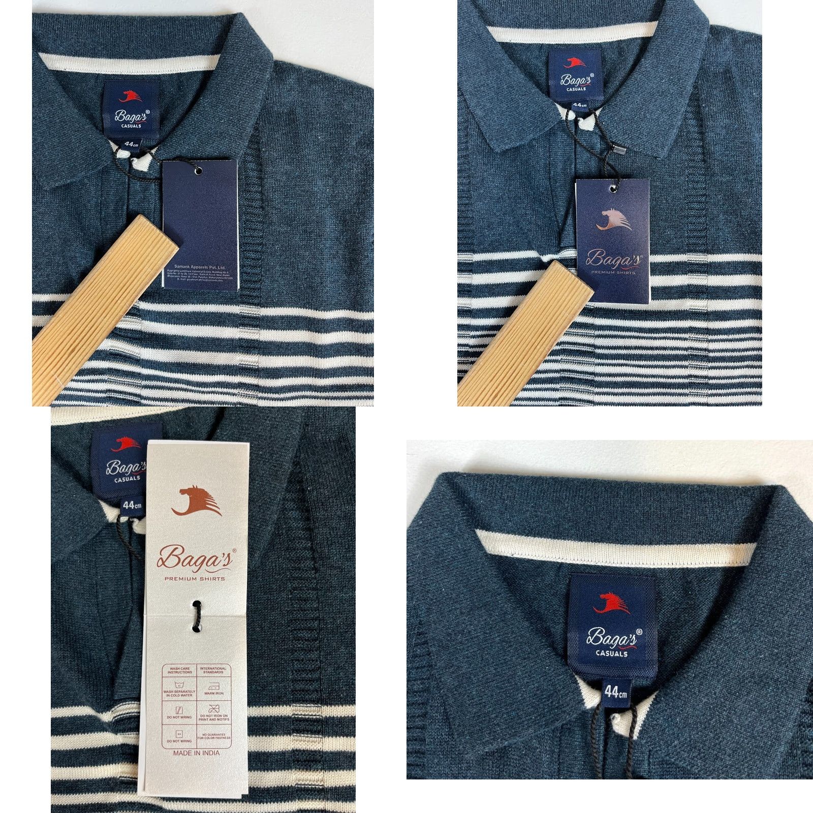 Vintage Baga's Men Knit Polo Shirt L Blue Gray Striped Short Sleeve Collared City Preppy Vintage? Size US L / EU 52-54 / 3 - 8 Thumbnail