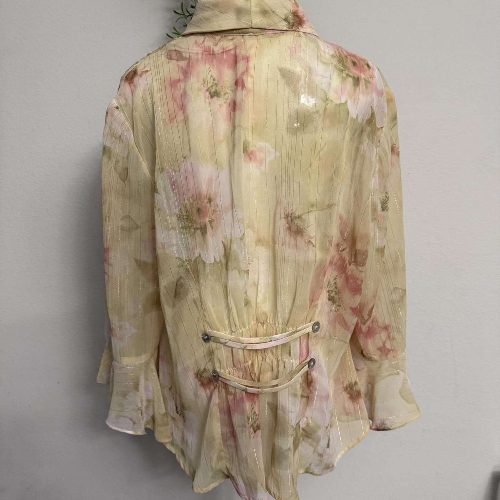 Designer Y2k coquette fairy floral sheer blouse ruffle sleeves Size XL / US 12-14 / IT 48-50 - 4 Thumbnail