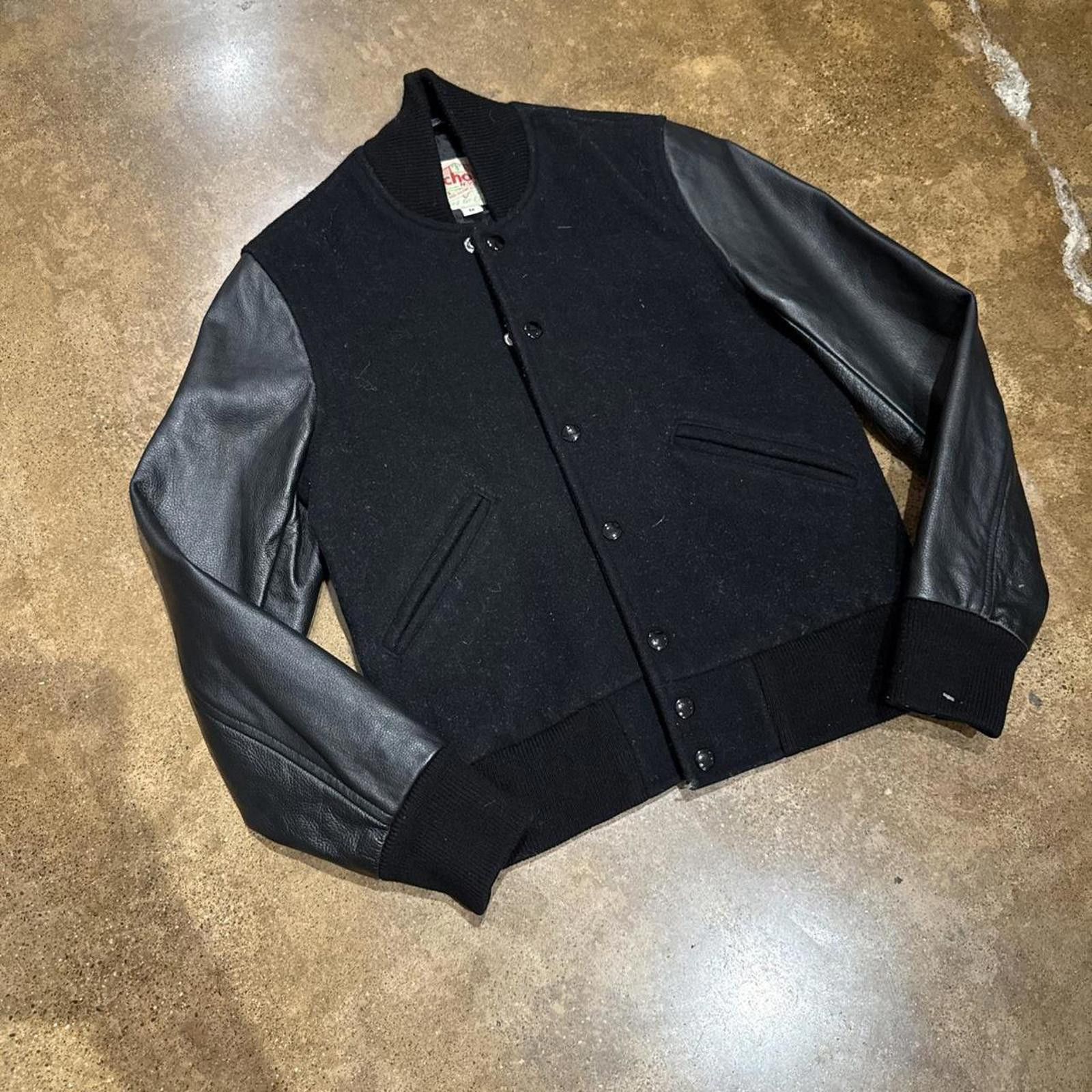 Schott Black Varsity Schott Leather Sleeve Jacket Size S / US 4 / IT 40 - 2 Thumbnail