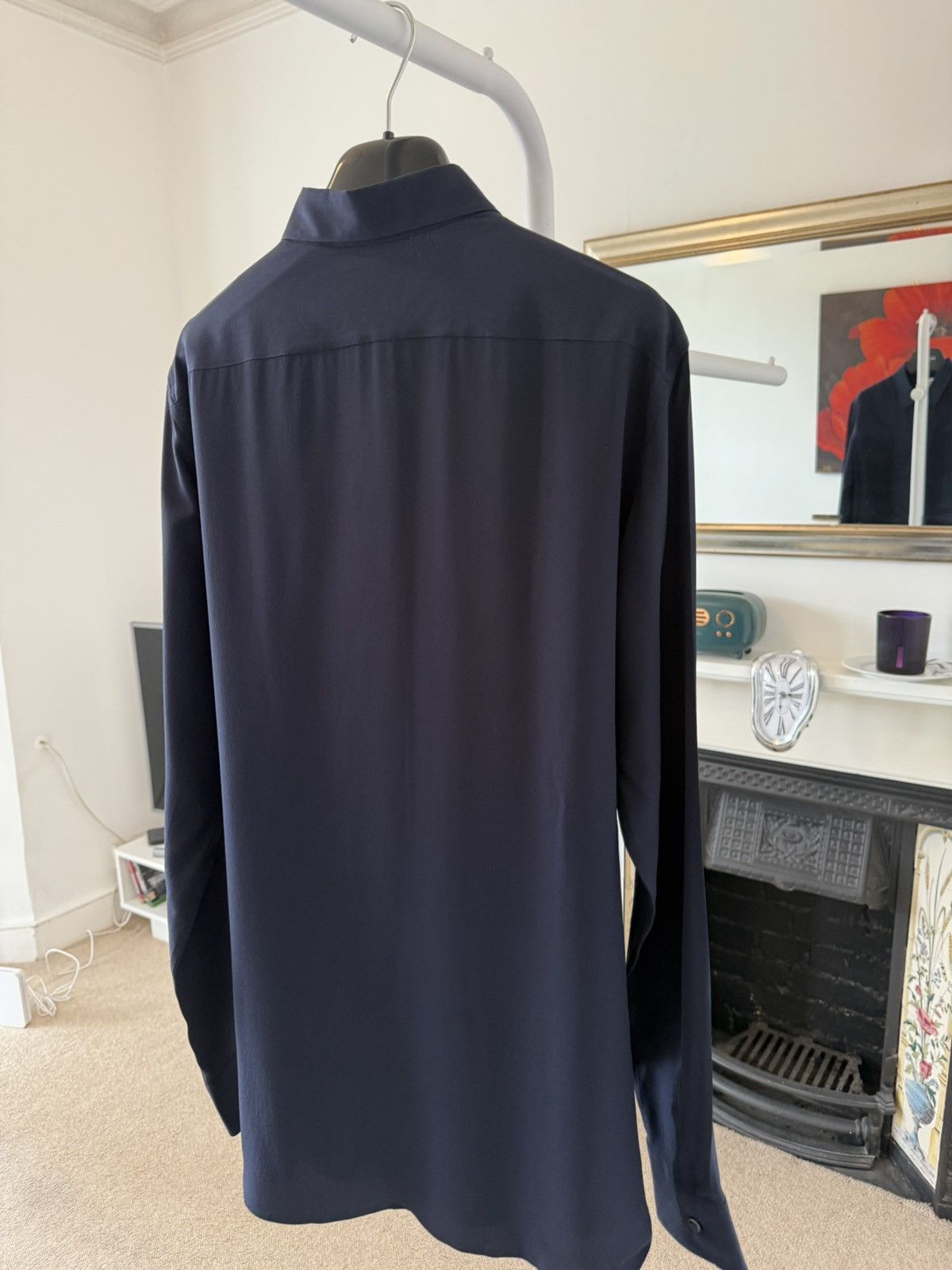 Hedi Slimane × Saint Laurent Paris FW14 Saint Laurent Silk Navy Plain Shirt Size US XL / EU 56 / 4 - 8 Thumbnail
