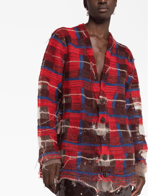 image of Aw23 Maison Margiela Distressed Check Cardigan M, Men's (Size Medium)