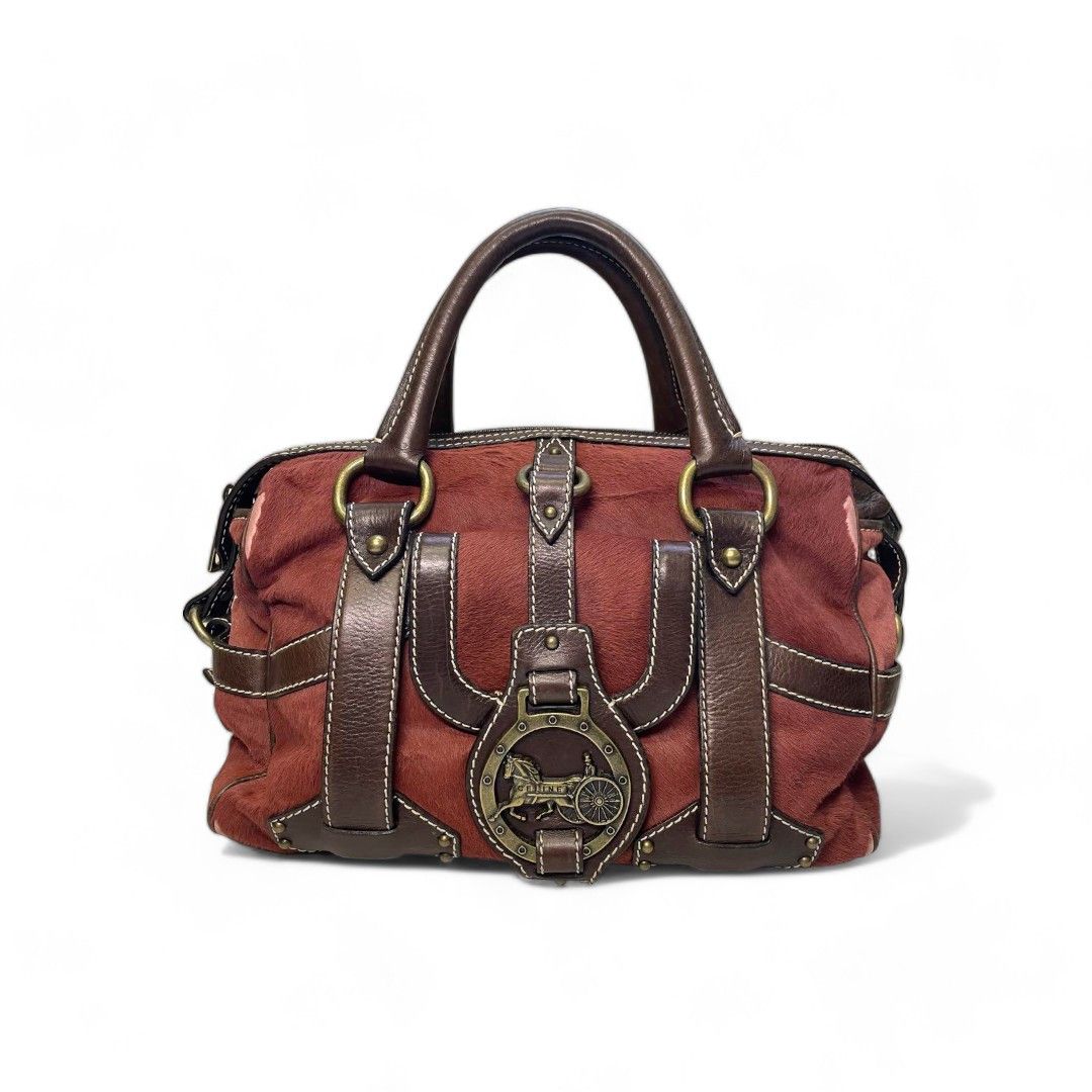 image of Celine - Harako Handbag Red Belt Studs Carriage Metal, Women's