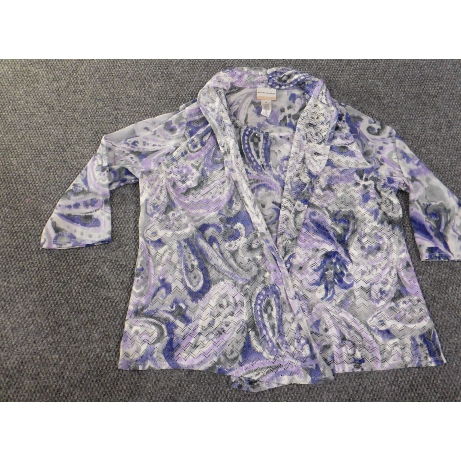 Vintage Alfred Dunner Blouse Women's 1X Purple Geometric Lined Knit Polyester Pullover Casual Shawl Cape Top Geometric Pattern Kang Size XL / US 12-14 / IT 48-50 - 3 Thumbnail