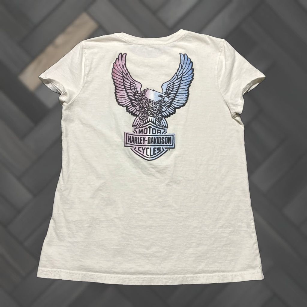 Harley Davidson Harley-Davidson Womens Medium Cream T-Shirt Pastel Eagle Graphic Logo Tee Size M / US 6-8 / IT 42-44 - 1 Thumbnail